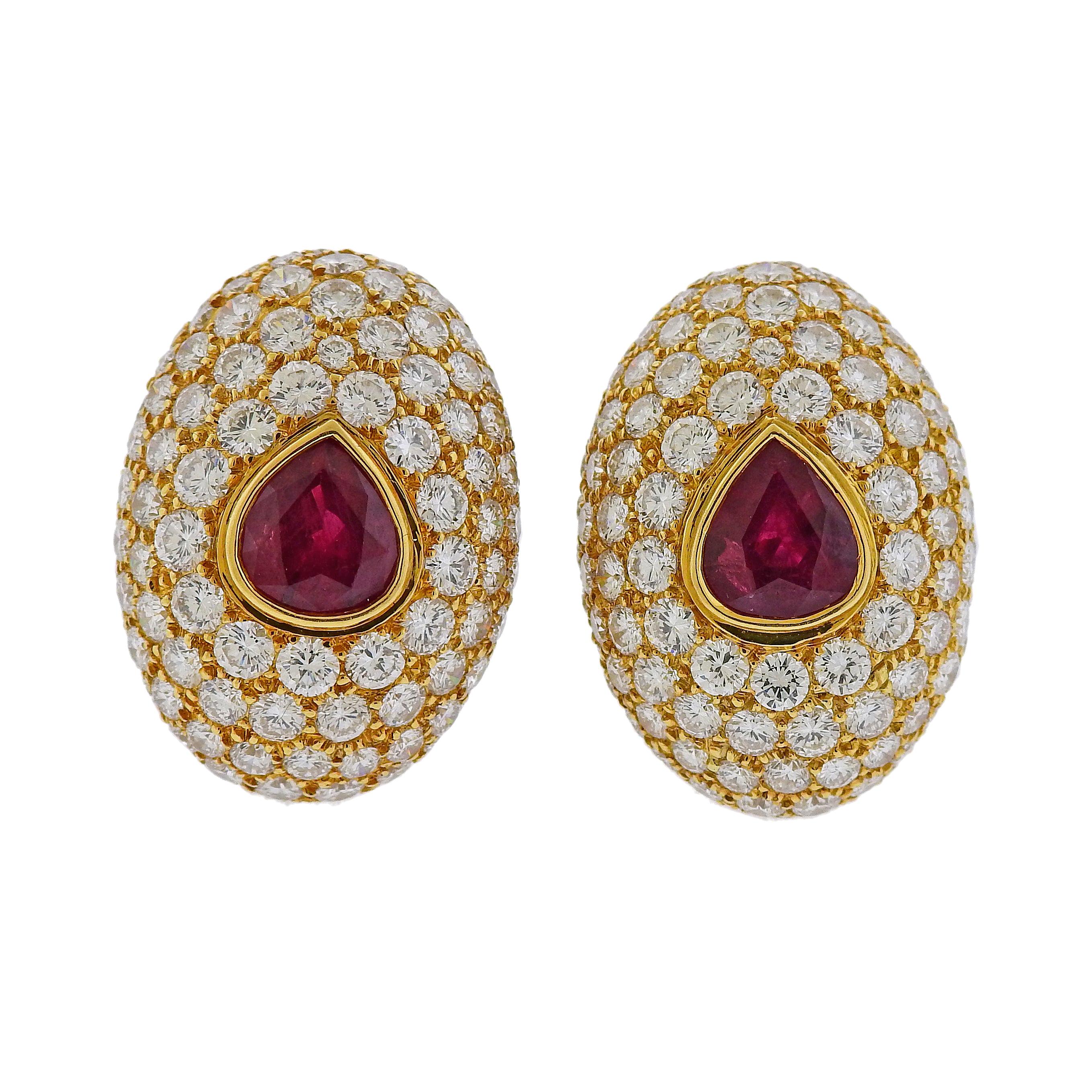 Hennell 15 Carat Diamond 6 Carat Ruby Gold Earrings For Sale