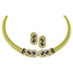 Hennell 4.65ct Diamond 1.75ct Sapphire Gold Necklace and Earrings Set