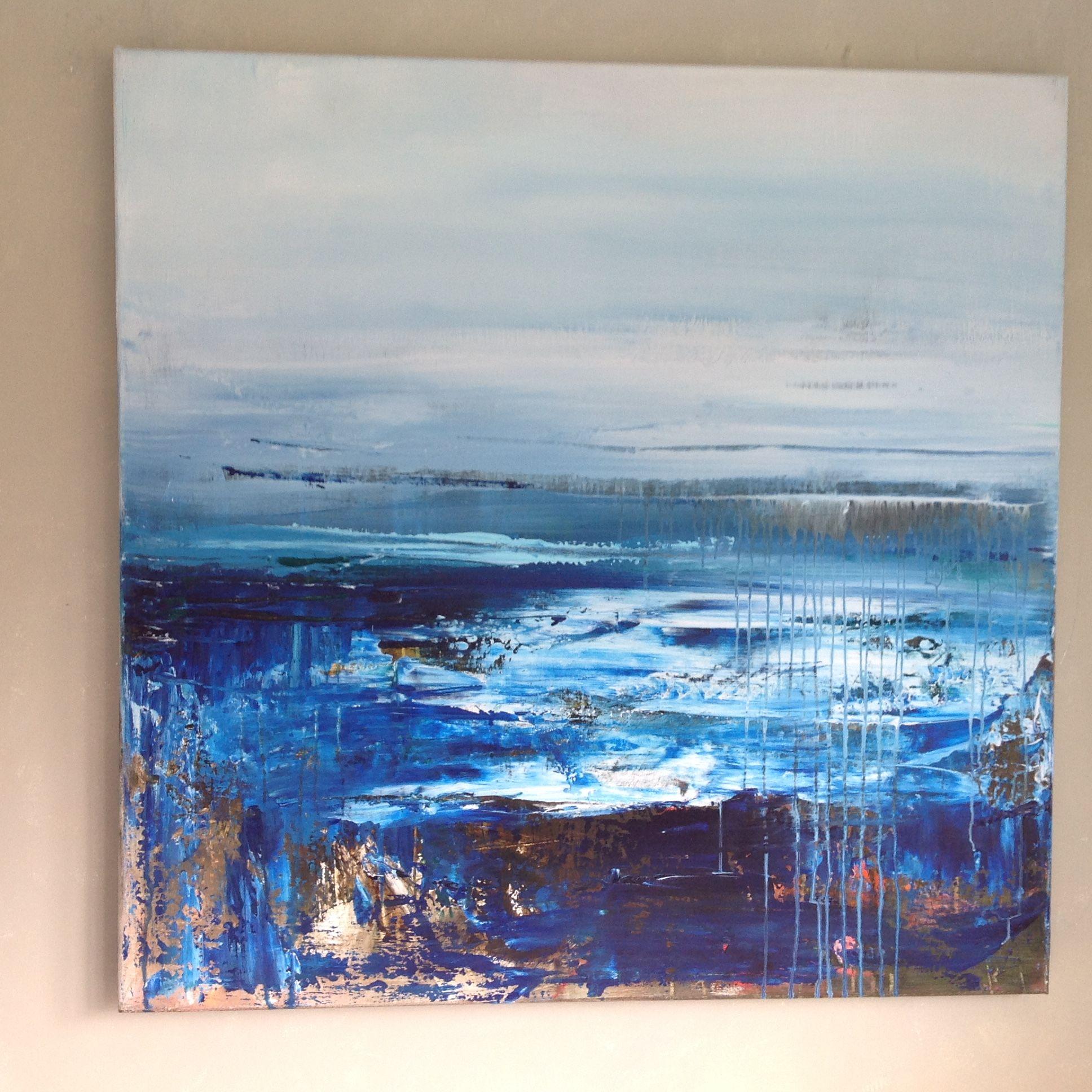 Acqua blu, Pittura, Acrilico su tela - Painting di Hennie Van de Lande 