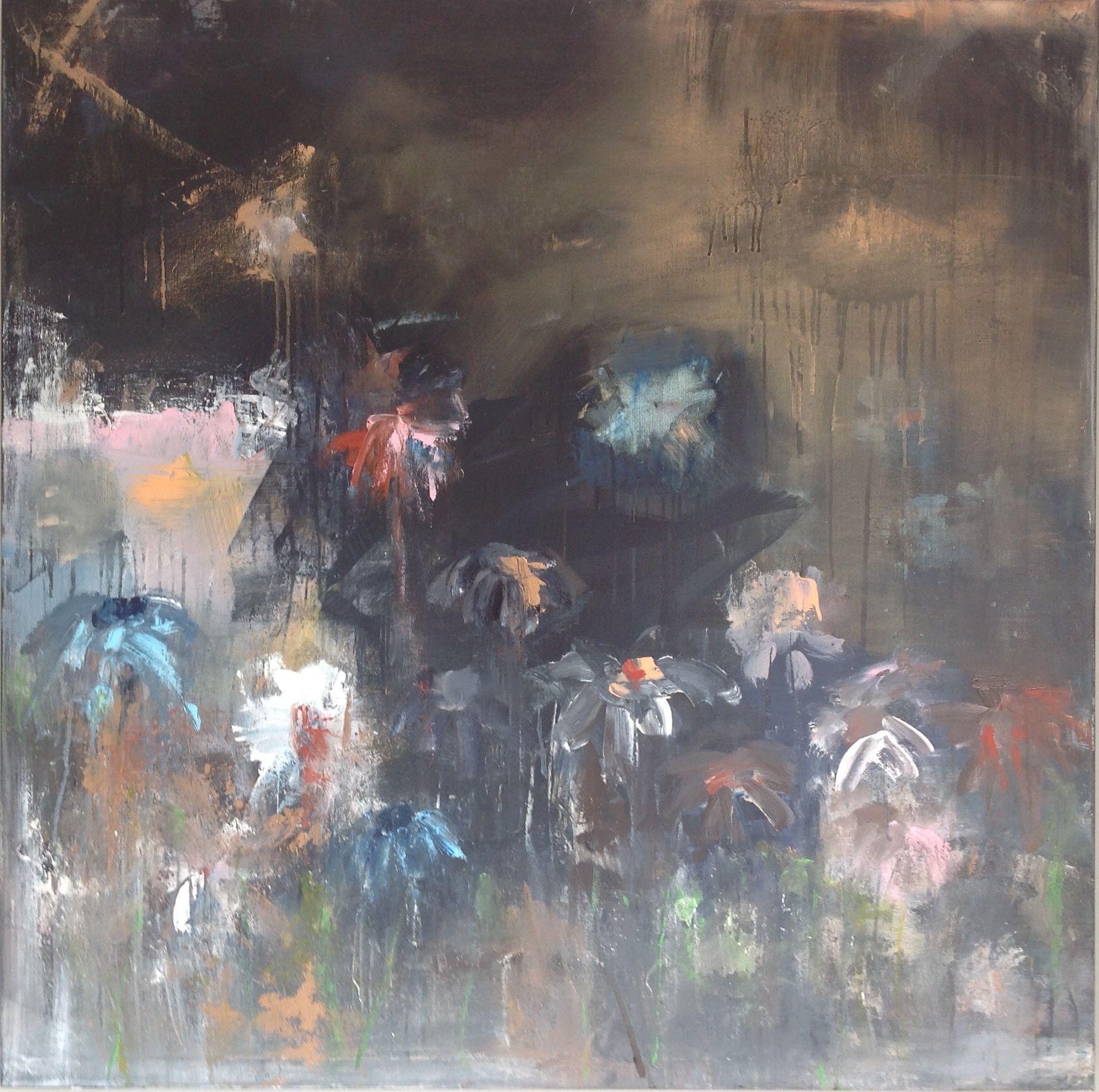 Fiori notturni, Pittura, Acrilico su tela - Painting di Hennie Van de Lande 