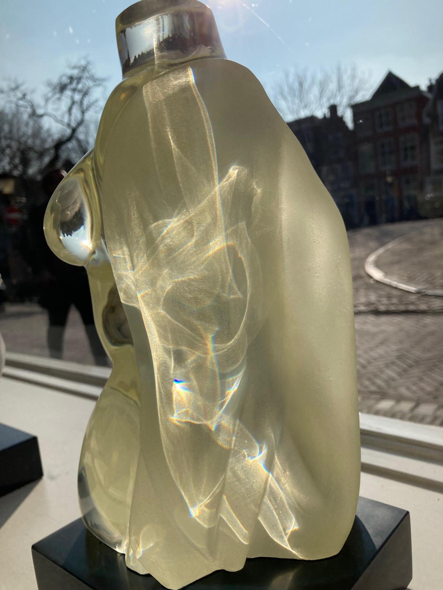 Tors Torso Optic Space Travel Glass Sculpture Female Nude Body In Stock - Beige Figurative Sculpture by Hennie van Overbeek