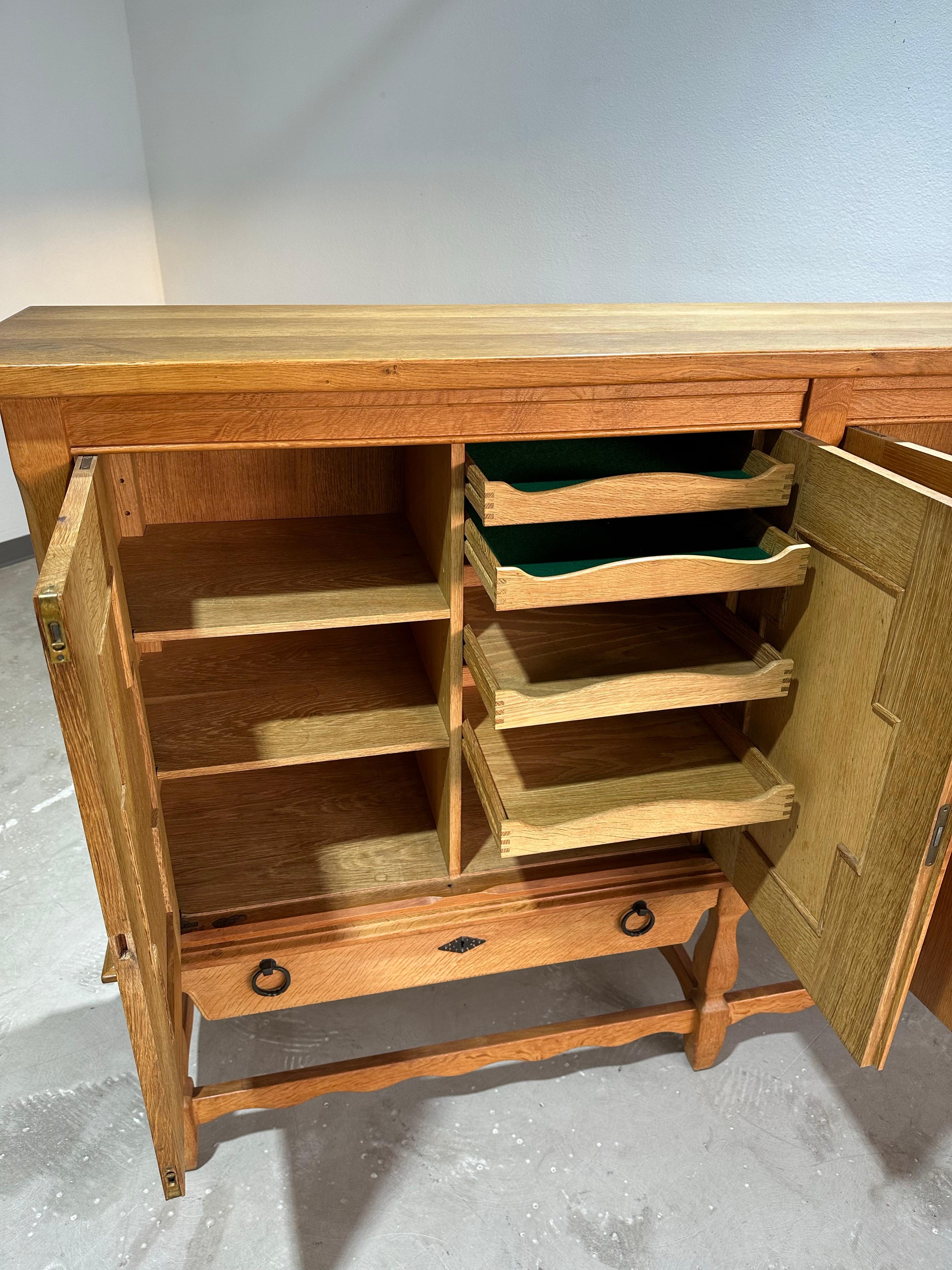 Metal Henning Kjaernulf 1970’s Danish Oak Carved Brutalist Sideboard