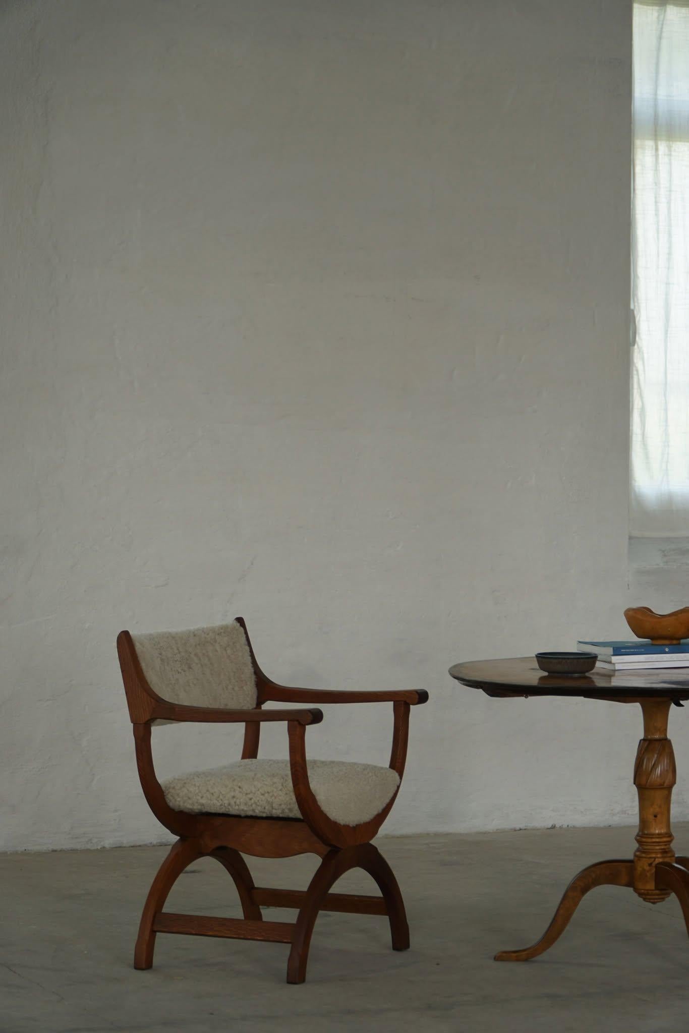 Mid-Century Modern Henning Kjærnulf, Armchair in Oak & Lambswool, Model 