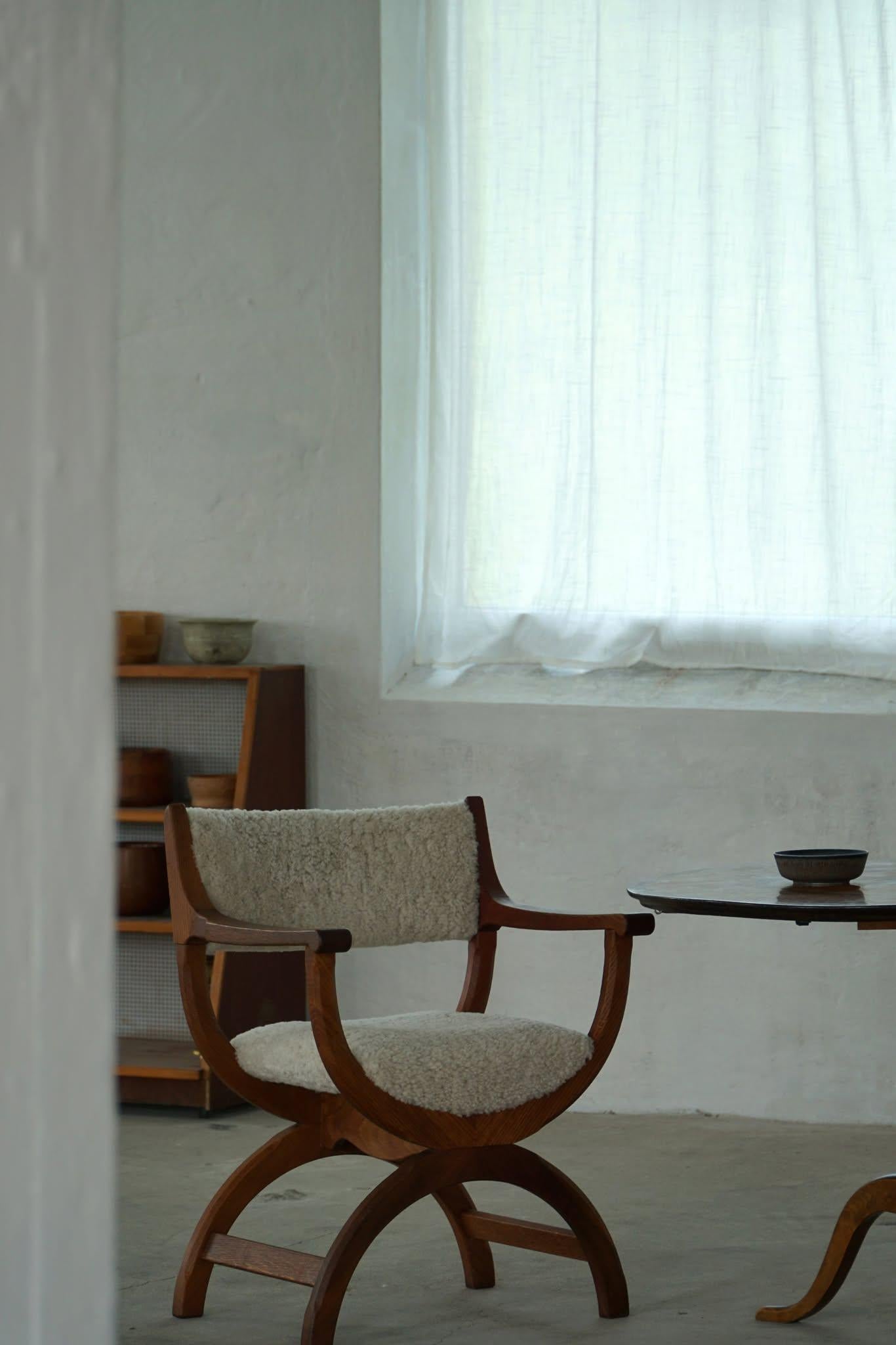 Danish Henning Kjærnulf, Armchair in Oak & Lambswool, Model 