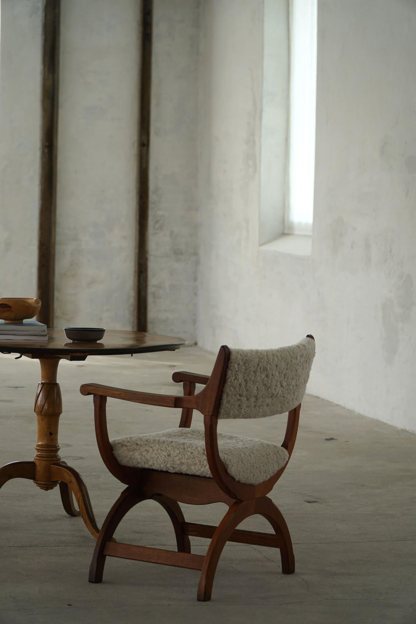 20th Century Henning Kjærnulf, Armchair in Oak & Lambswool, Model 