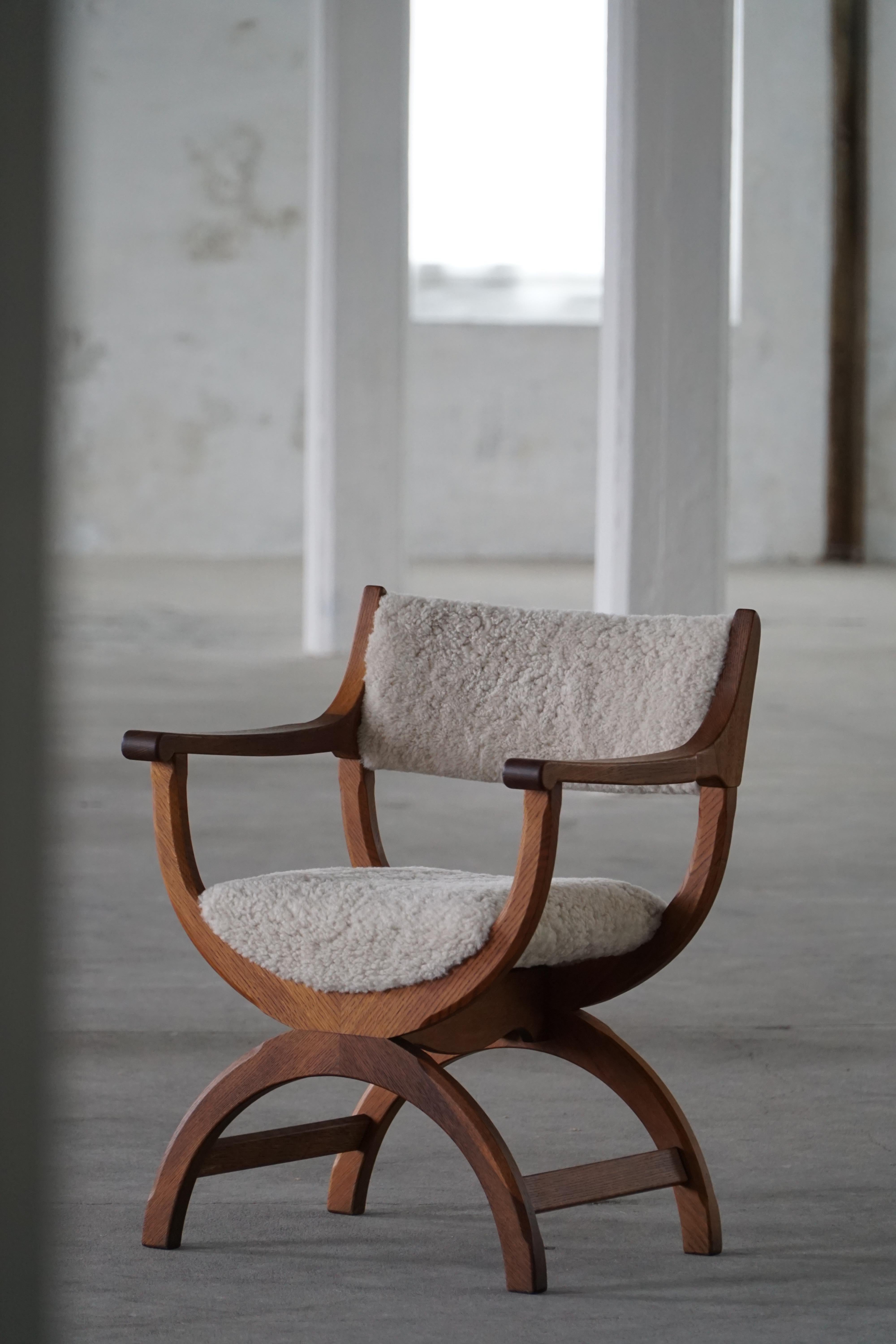 Lambskin Henning Kjærnulf, Armchair in Oak & Lambswool, Model 