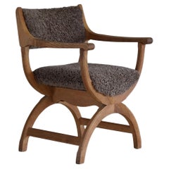 Henning Kjærnulf, Armchair in Oak & Lambswool, Model "Kurul", Mid Century, 1960s