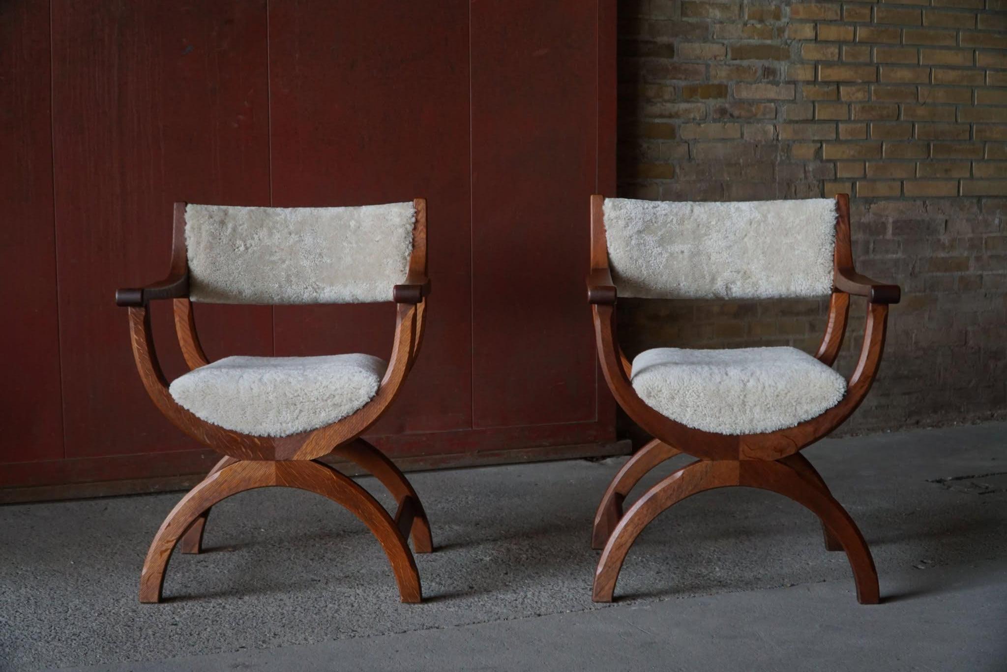 Henning Kjærnulf, fauteuils en Oak et laine d'agneau, Model No. en vente 3