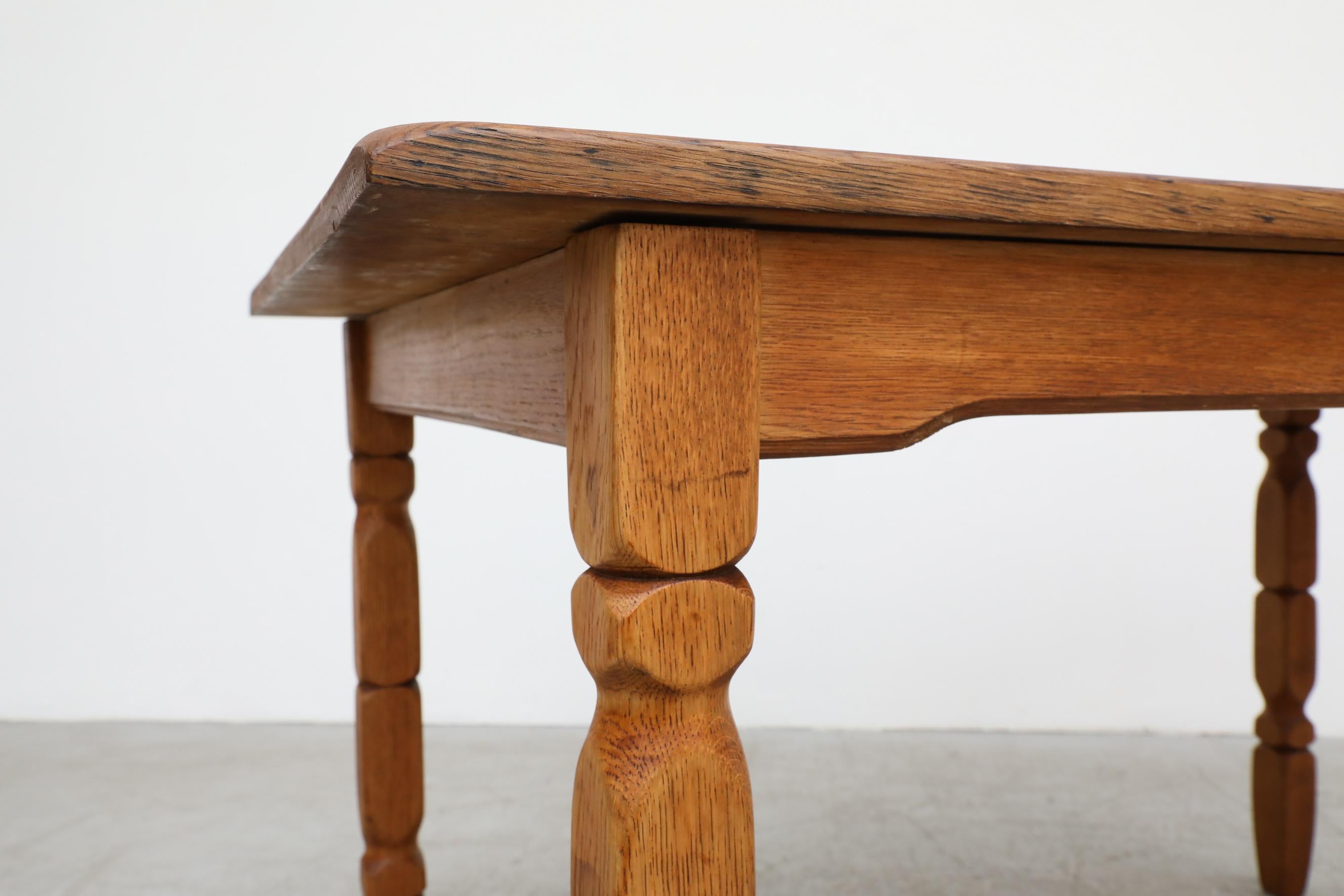 Henning Kjaernulf 'Attr' Brutalist Oak Dining Table with Carved Legs 3