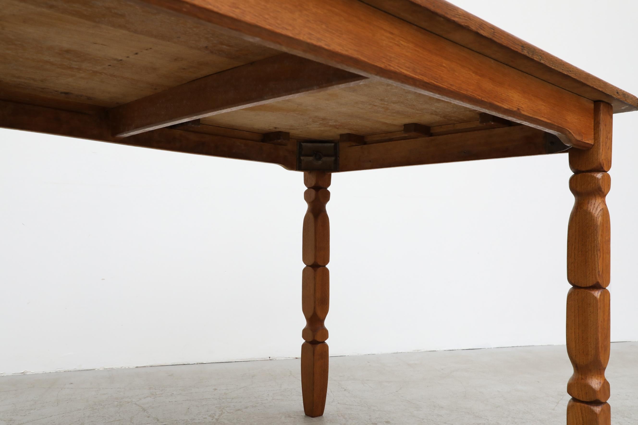 Henning Kjaernulf 'Attr' Brutalist Oak Dining Table with Carved Legs 6
