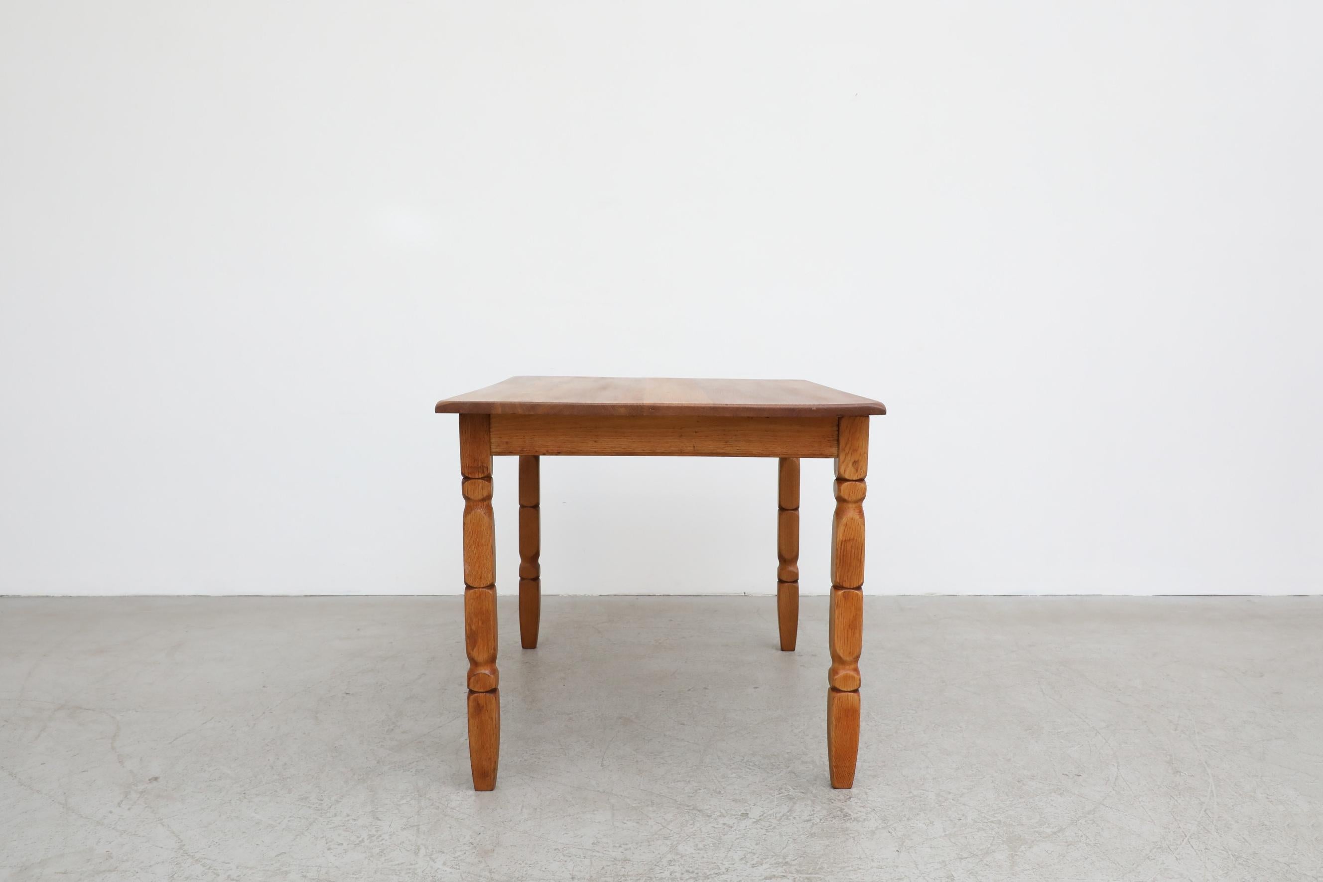 Mid-Century Modern Henning Kjaernulf 'Attr' Brutalist Oak Dining Table with Carved Legs