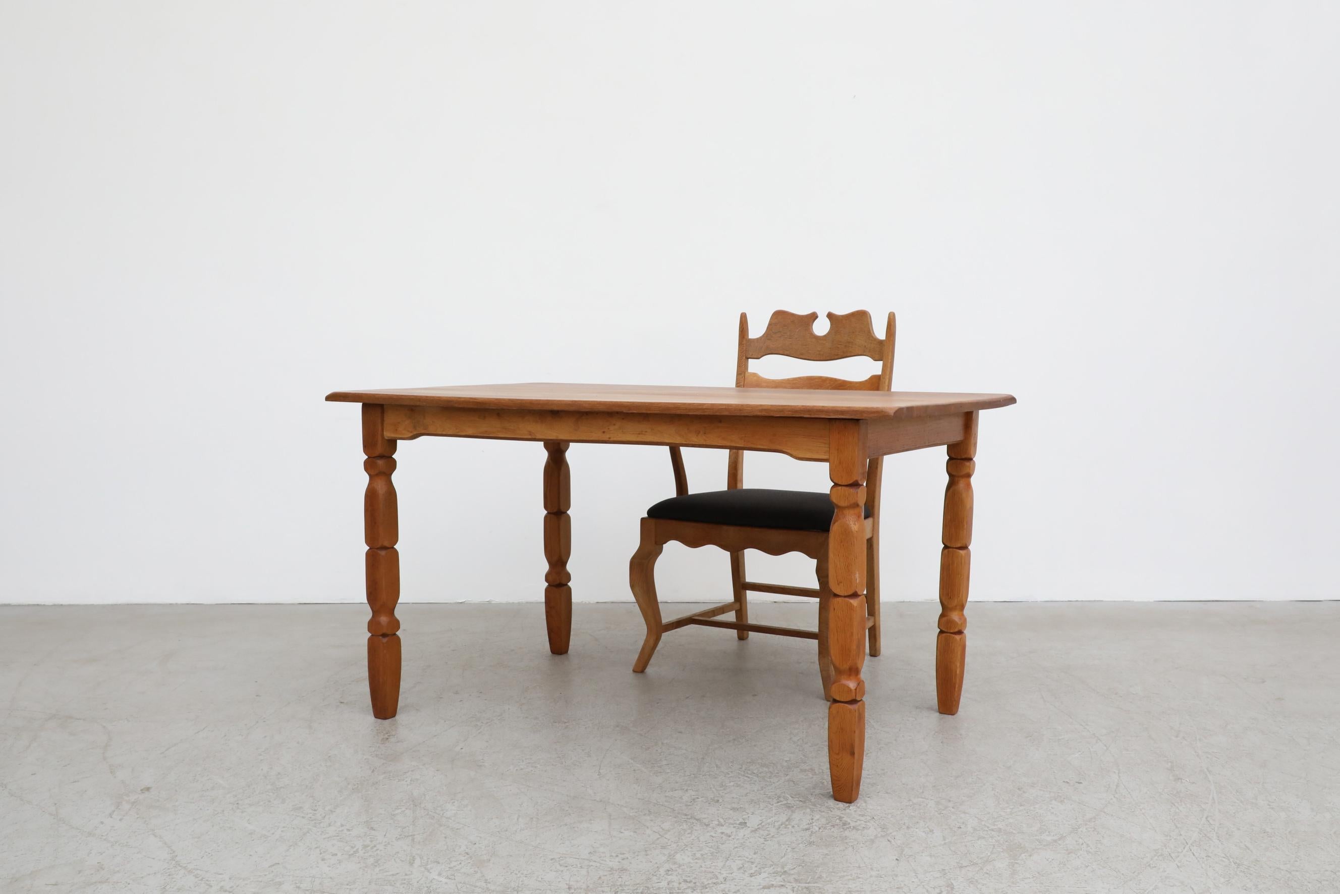 Danish Henning Kjaernulf 'Attr' Brutalist Oak Dining Table with Carved Legs