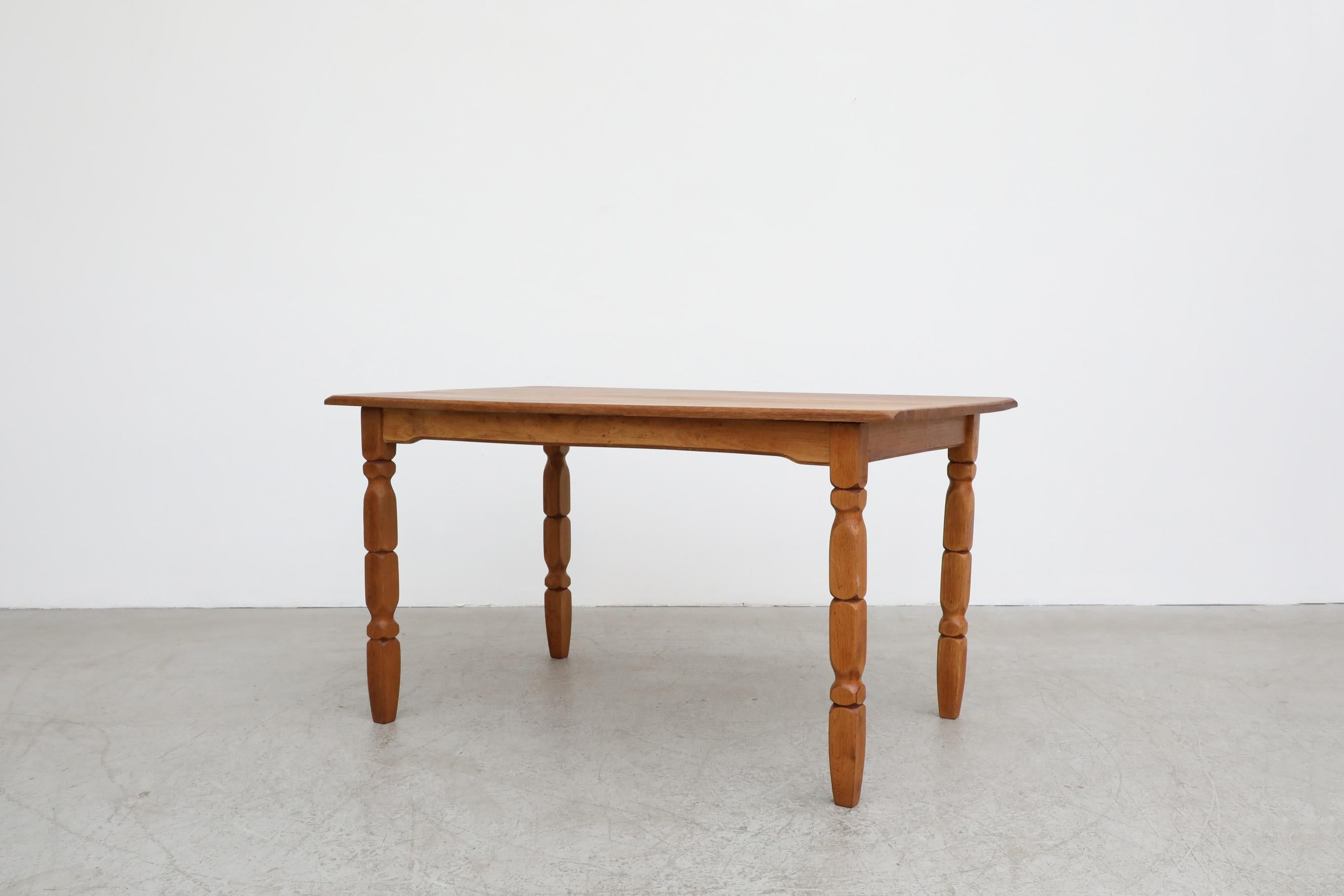 Hand-Carved Henning Kjaernulf 'Attr' Brutalist Oak Dining Table with Carved Legs