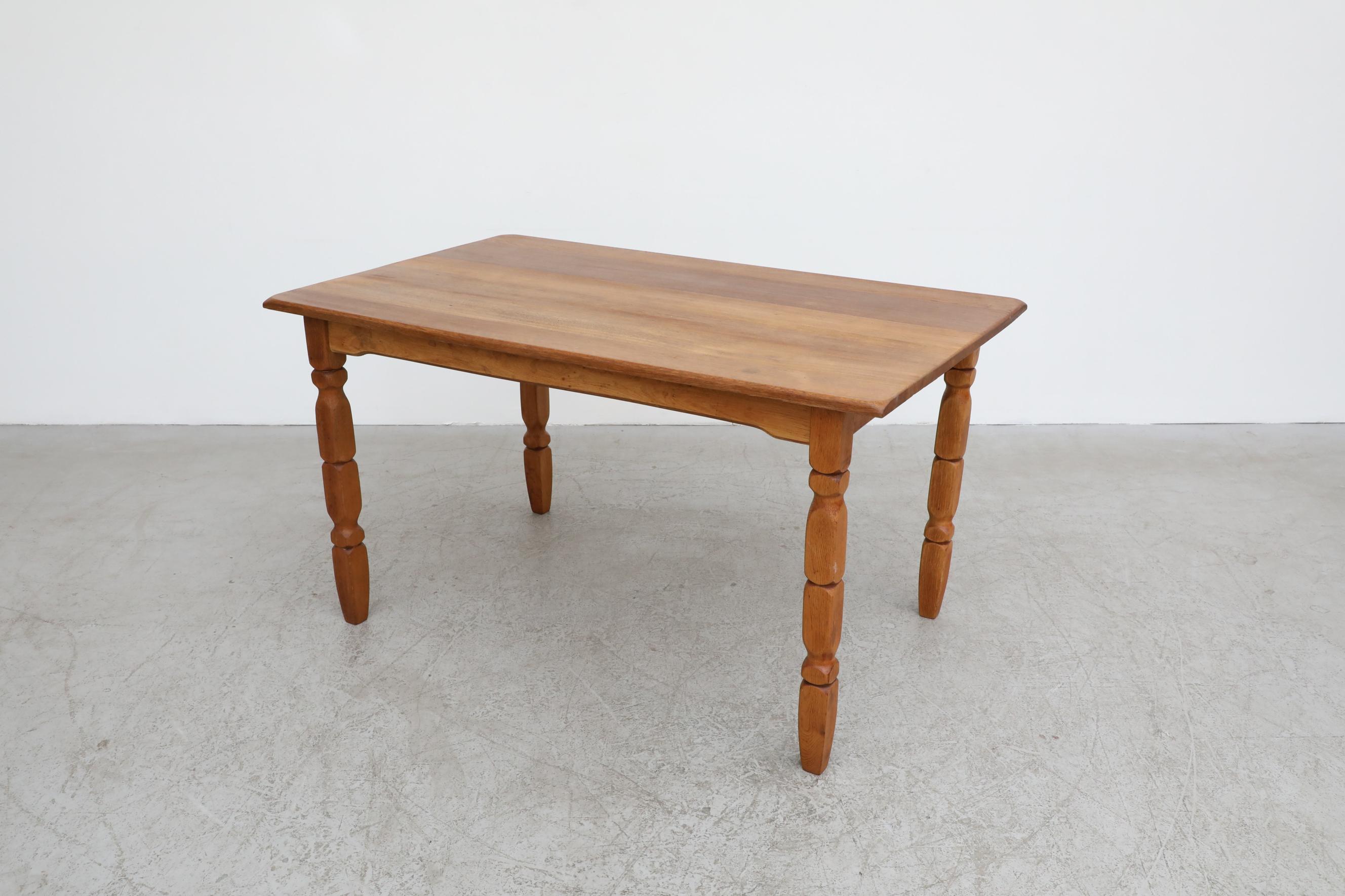 Henning Kjaernulf 'Attr' Brutalist Oak Dining Table with Carved Legs In Good Condition In Los Angeles, CA