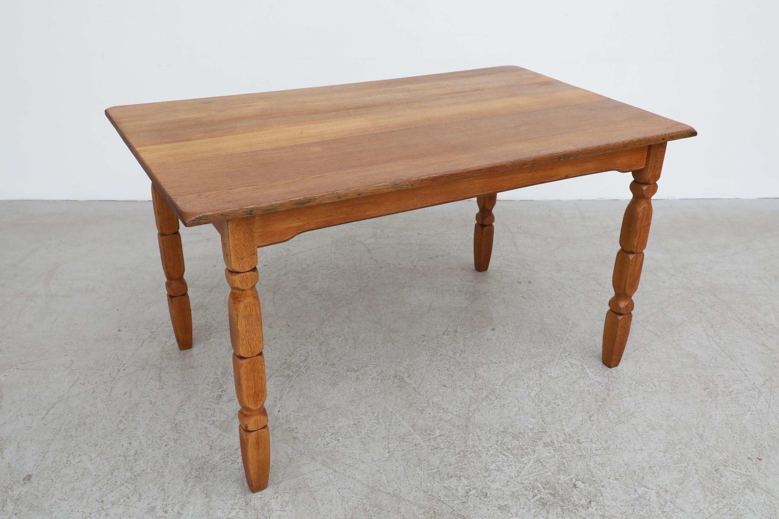 Mid-20th Century Henning Kjaernulf 'Attr' Brutalist Oak Dining Table with Carved Legs