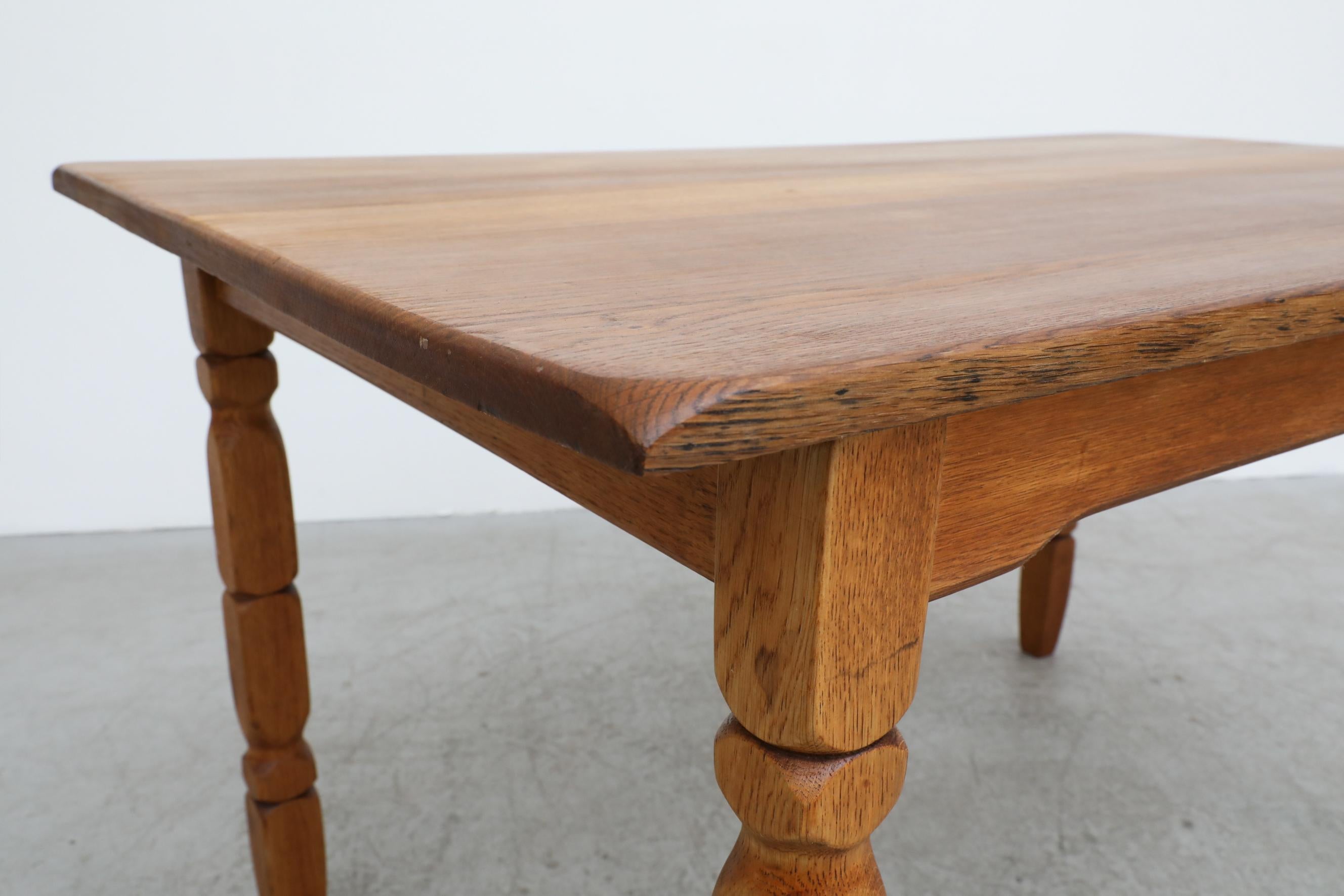 Henning Kjaernulf 'Attr' Brutalist Oak Dining Table with Carved Legs 1