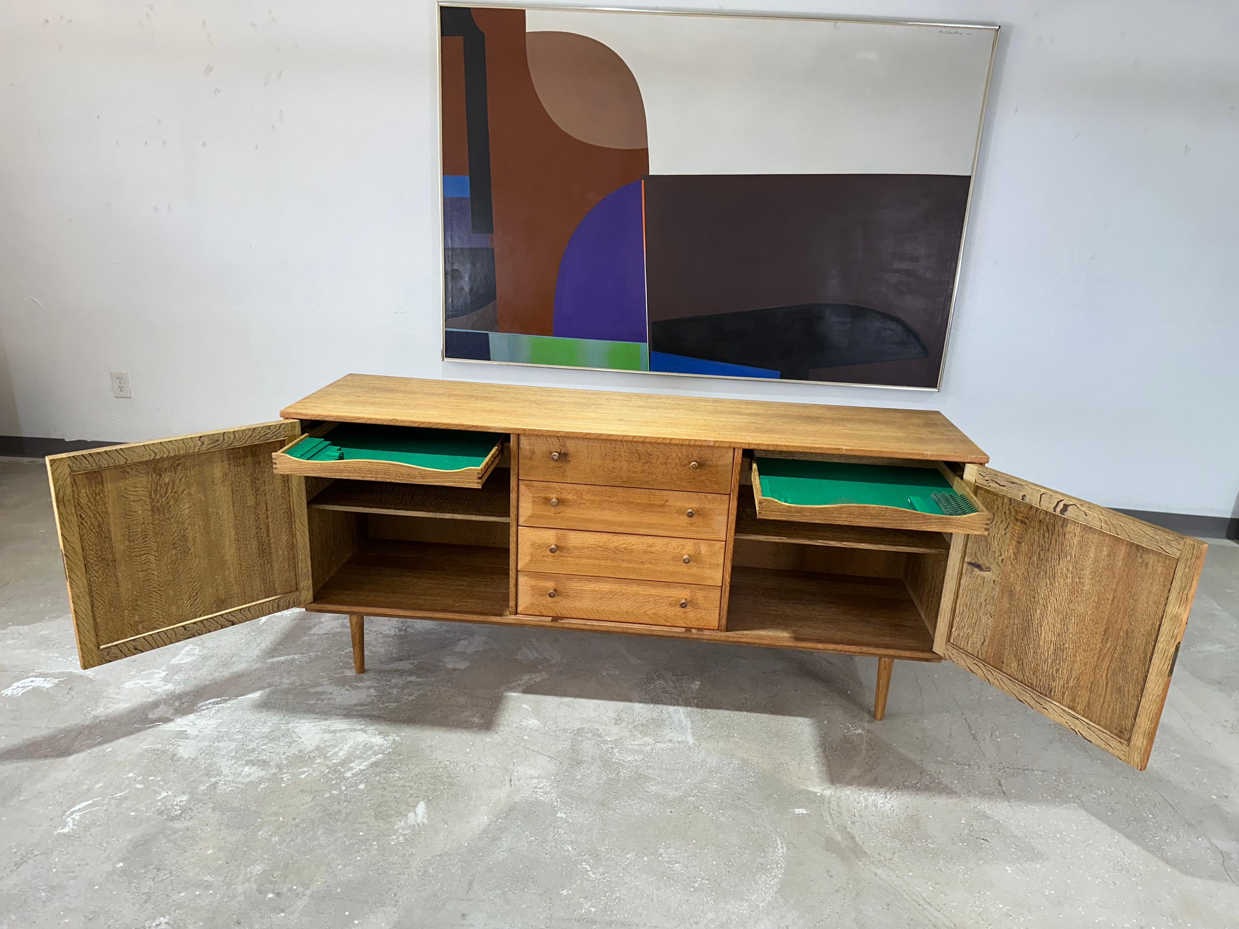 Danese Henning Kjaernulf attrib. Mid Century Danish Oak Carved Brutalist Credenza in vendita