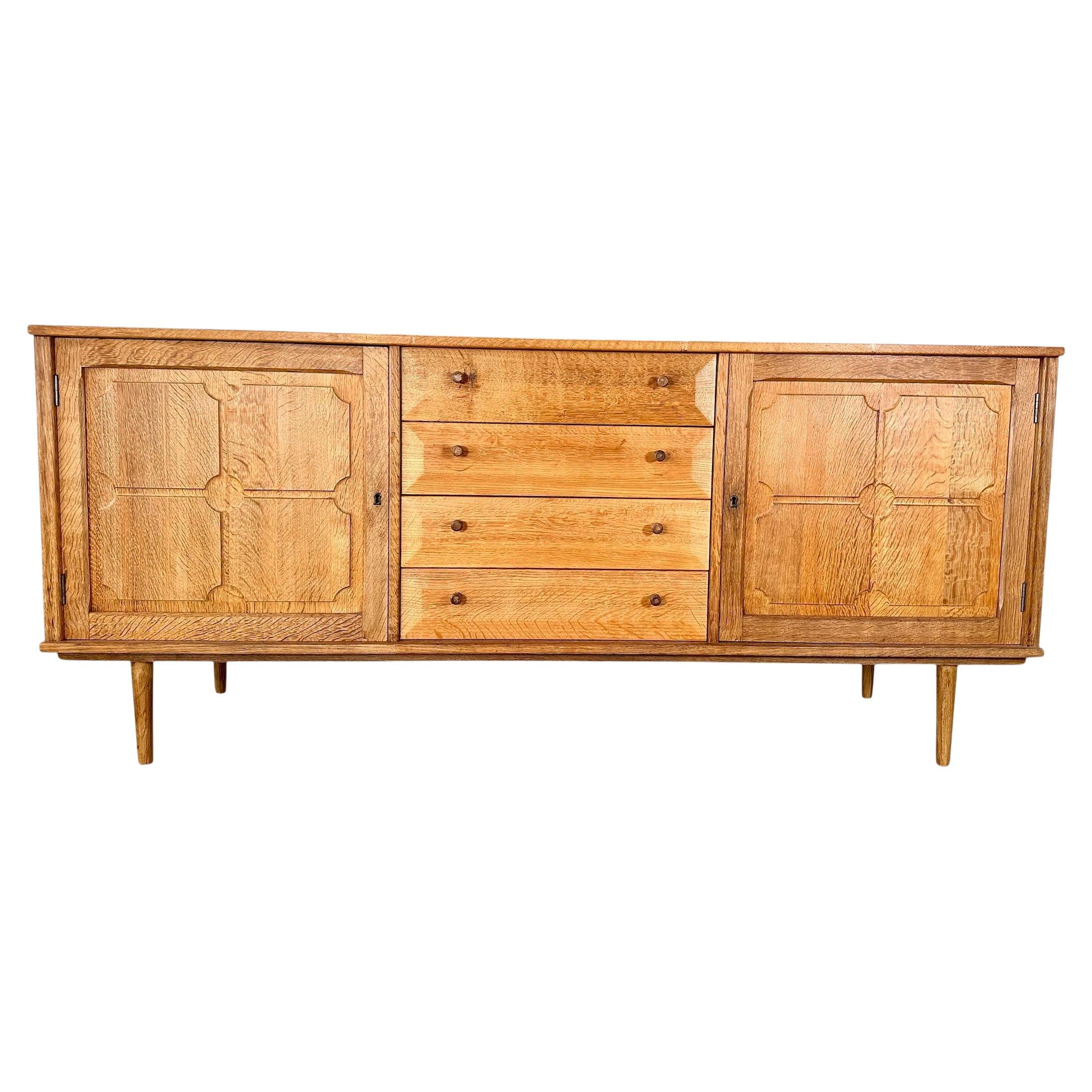 Henning Kjaernulf attrib. Mid Century Danish Oak Carved Brutalist Credenza
