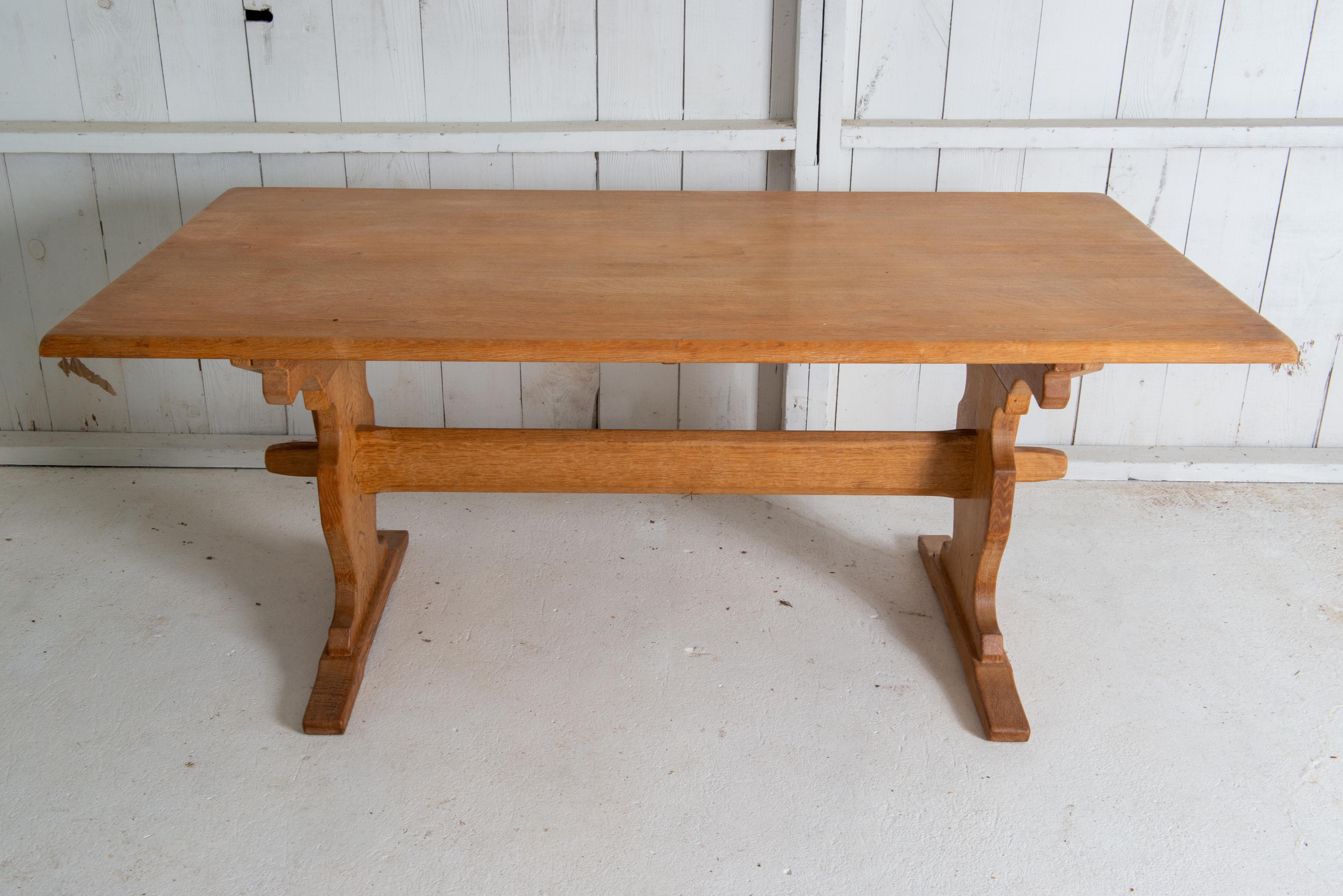 Scandinavian Modern Henning Kjaernulf Attributed Oak Trestle Table For Sale