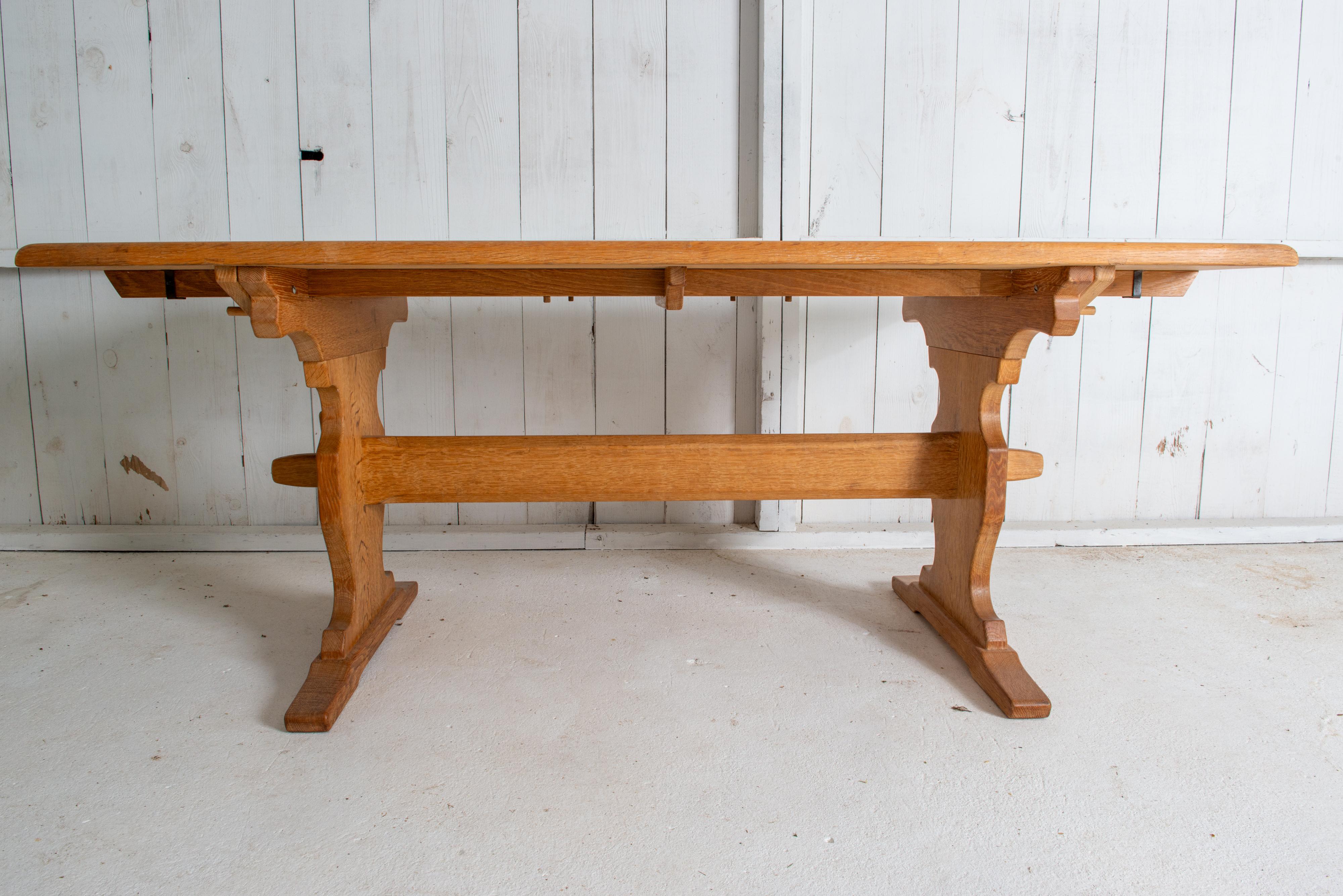 Danish Henning Kjaernulf Attributed Oak Trestle Table For Sale