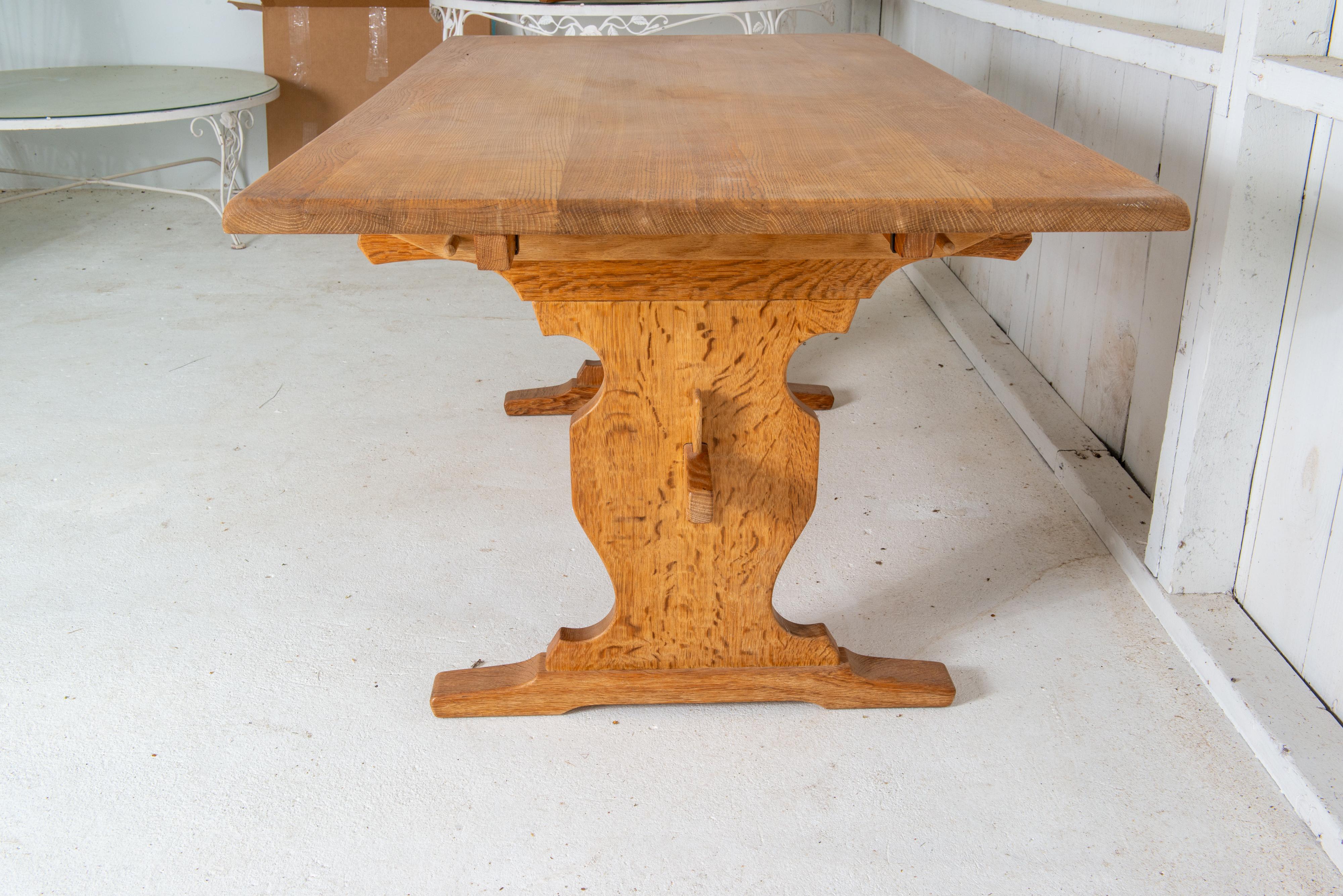 Henning Kjaernulf Attributed Oak Trestle Table In Good Condition For Sale In Stamford, CT