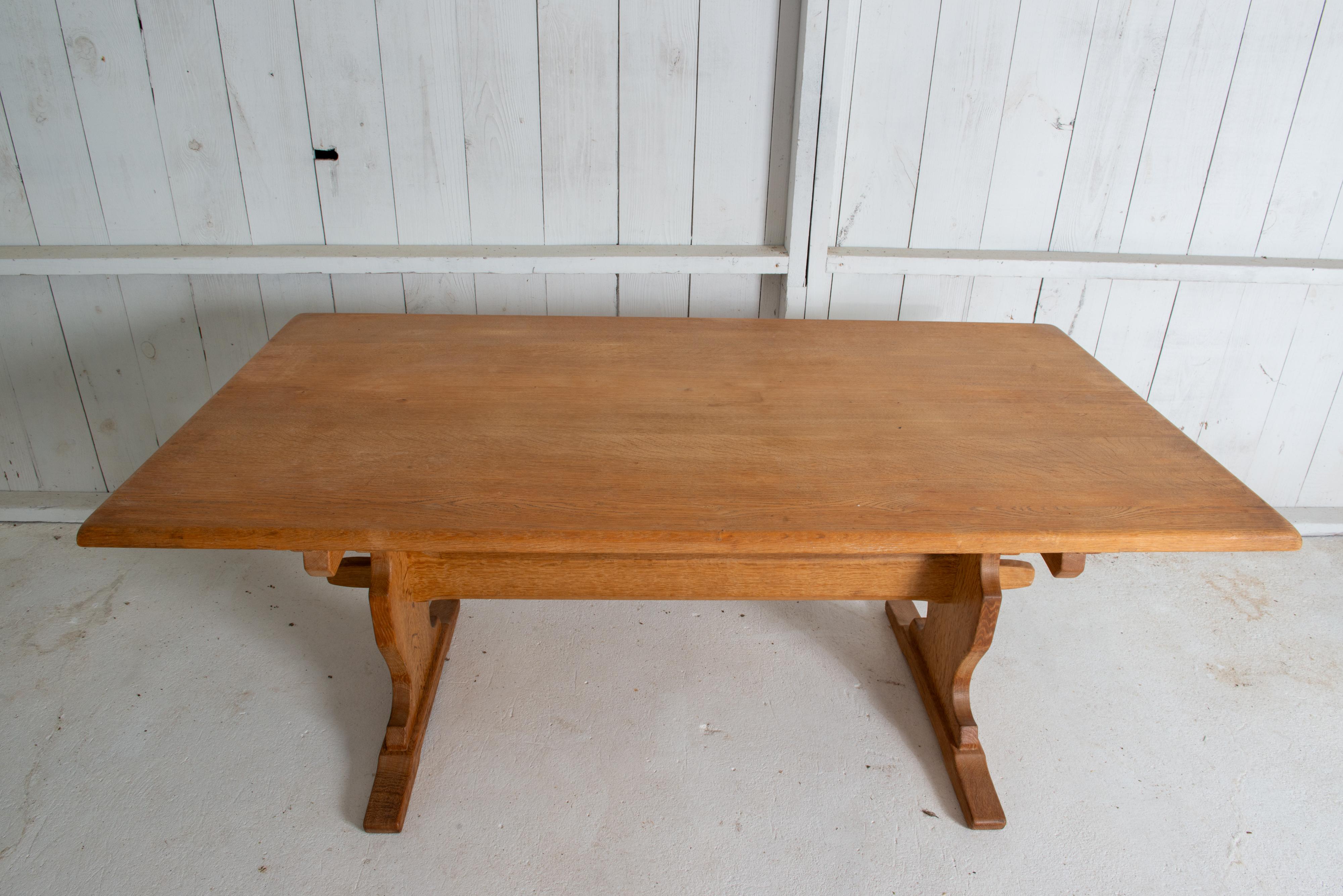 Henning Kjaernulf Attributed Oak Trestle Table For Sale 1