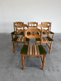 Henning Kjaernulf Brutalist Oak Razor Blade Dining Chairs, Set of 6