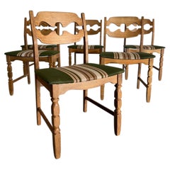 Henning Kjaernulf Brutalist Oak Razor Blade Dining Chairs, Set of 6