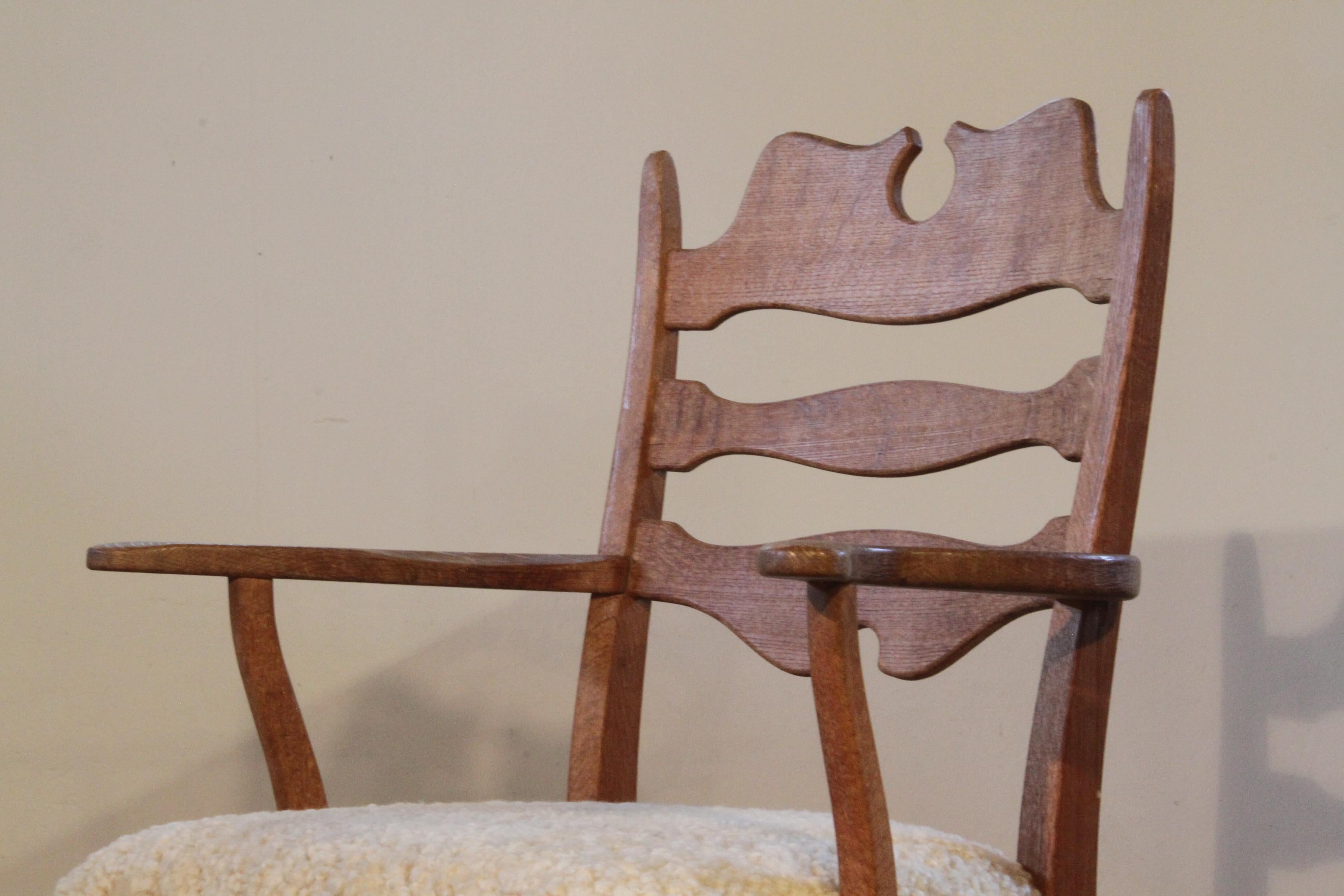 Baroque Henning Kjaernulf Brutalist Oak Razorblade Arm Chair Denmark 1960s