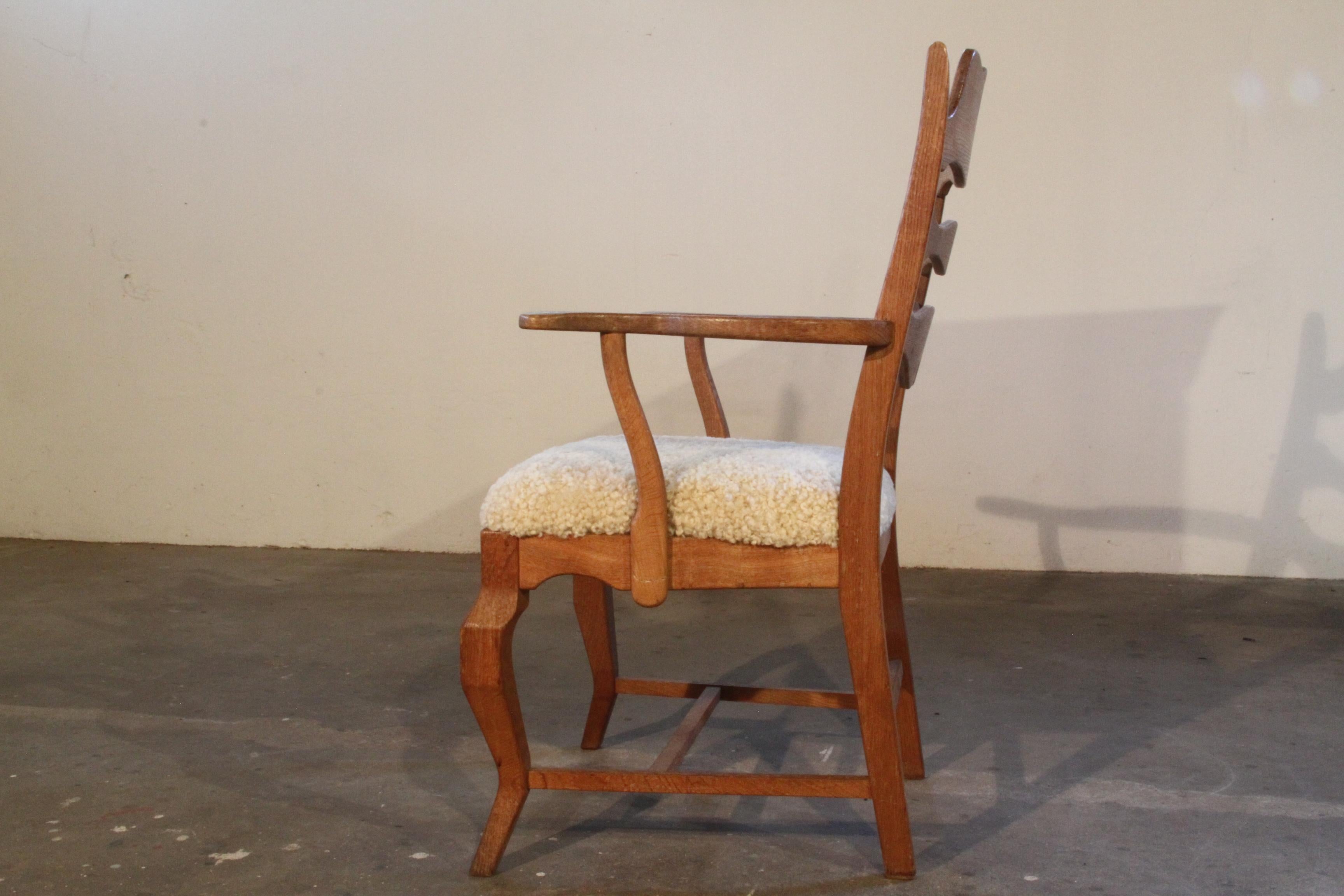 Lambskin Henning Kjaernulf Brutalist Oak Razorblade Arm Chair Denmark 1960s