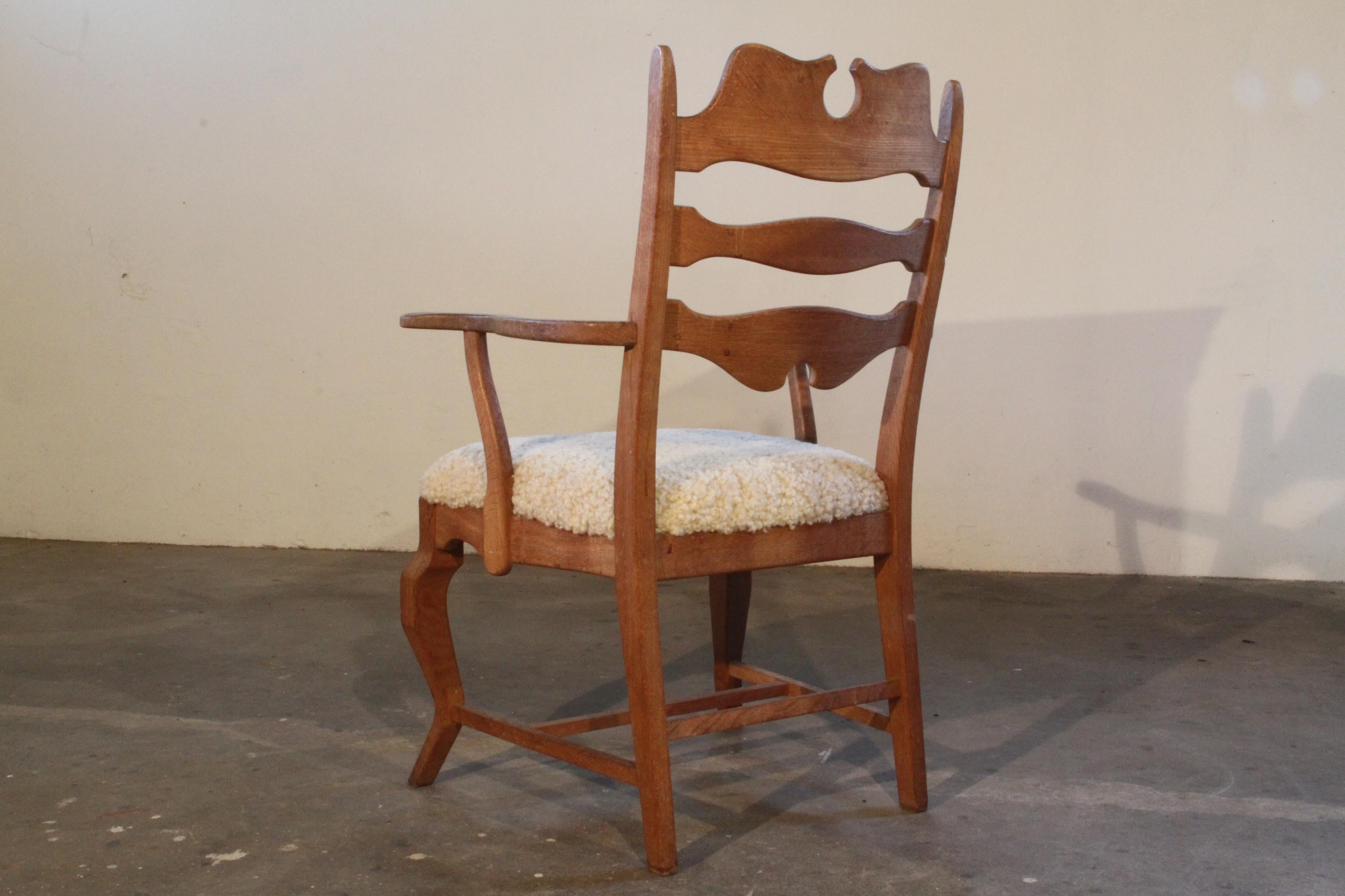 Henning Kjaernulf Brutalist Oak Razorblade Arm Chair Denmark 1960s 1