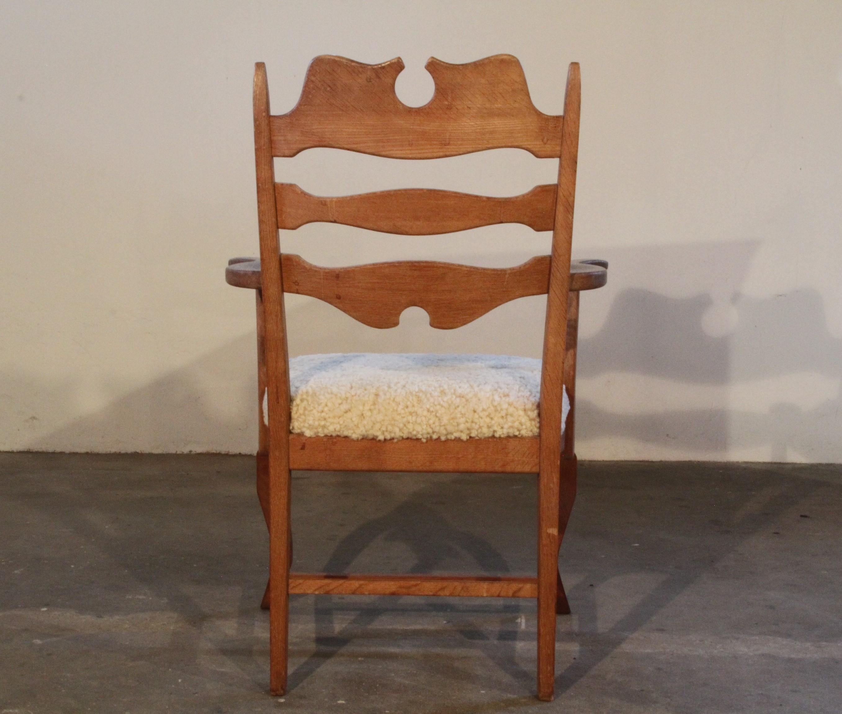 Henning Kjaernulf Brutalist Oak Razorblade Arm Chair Denmark 1960s 2