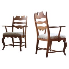 Henning Kjaernulf fauteuils brutalistes en chêne Razorblade avec autocollant original