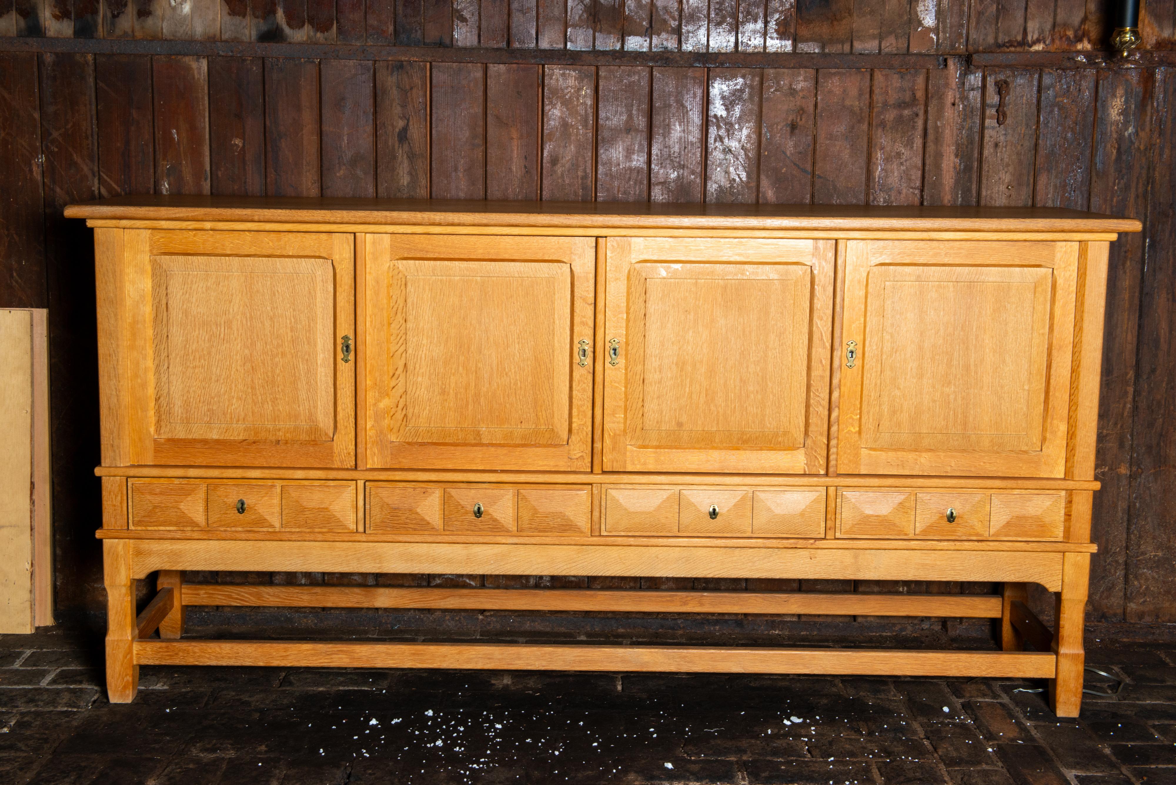 Scandinavian Modern Henning Kjaernulf Carved Oak Sideboard