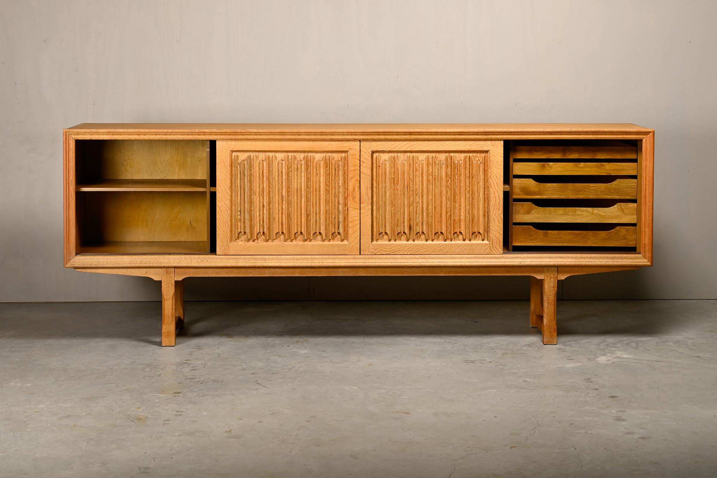 20th Century Henning Kjærnulf Danish Brutalist Sideboard in Oak for Nyrup Møbelfabrik, 1960s For Sale