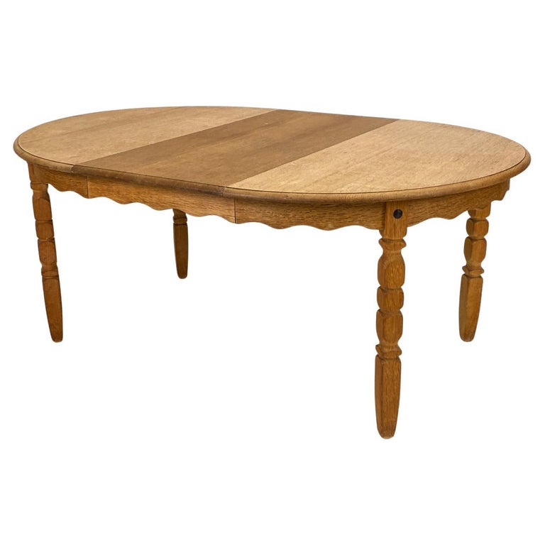 Henning Kjaernulf Danish Carved Oak Dining Table For Sale at 1stDibs