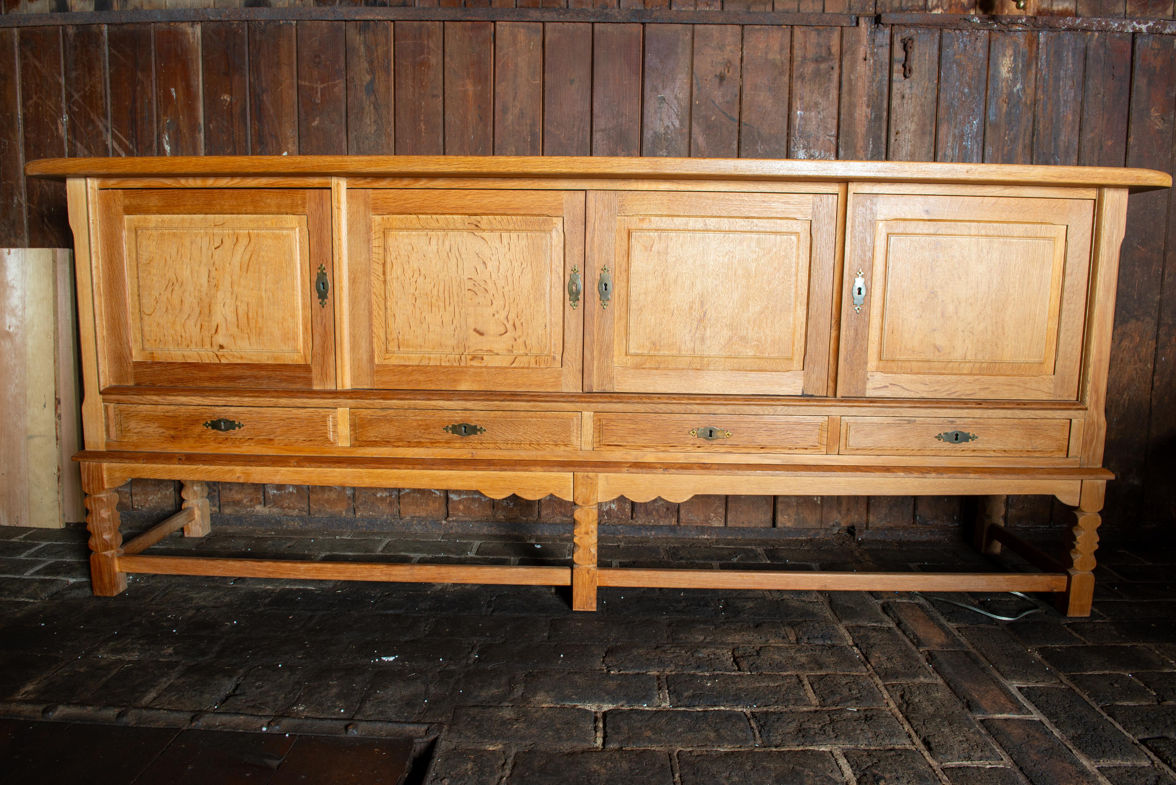 Henning Kjaernulf  Danish Carved Oak Sideboard In Good Condition For Sale In Stamford, CT