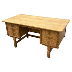 Used Henning Kjaernulf Danish Mid-Century Carved Oak Desk