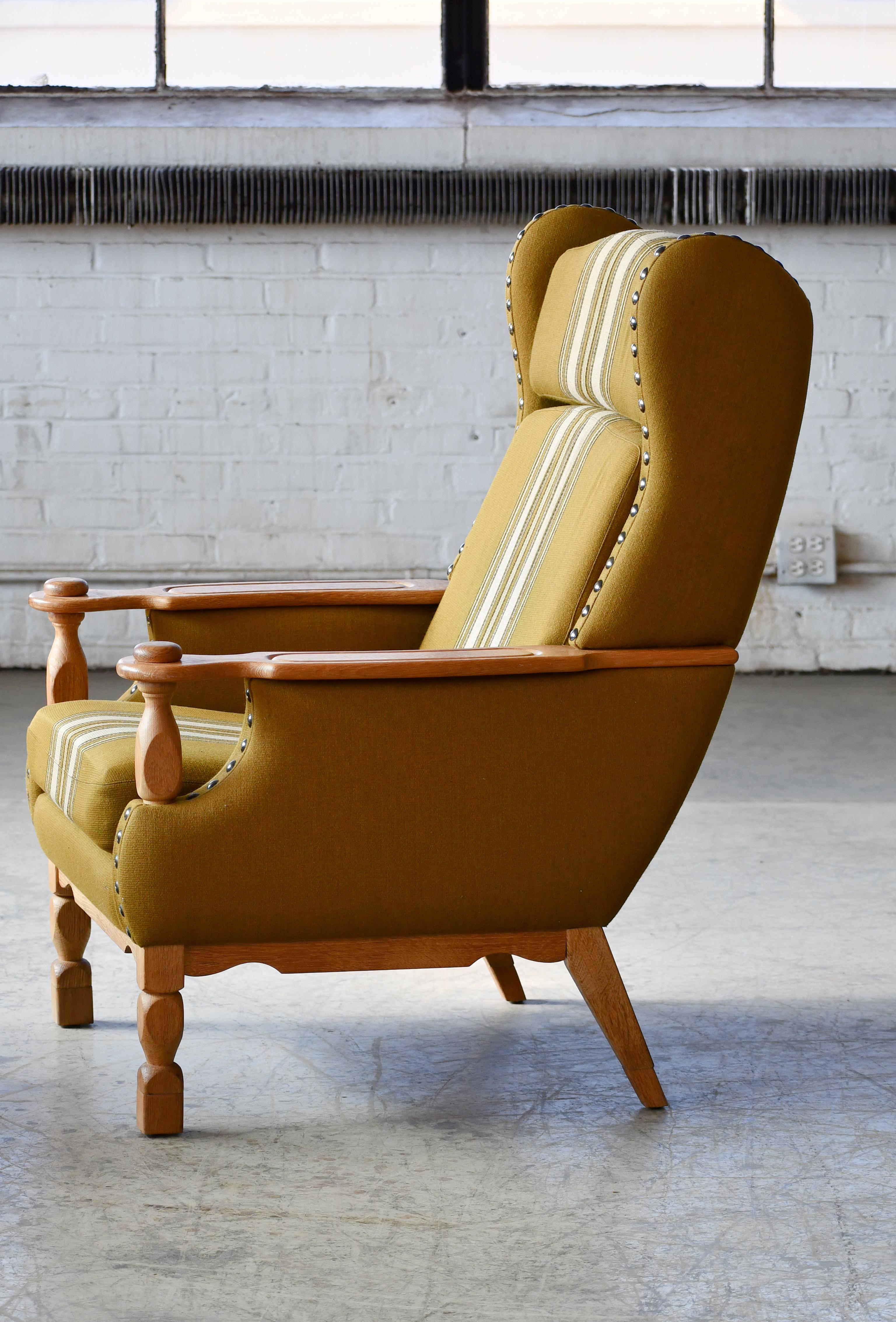 Henning Kjaernulf Danish Mid-Century Carved Oak High Lounge Chair in Oak, 1970's For Sale 7