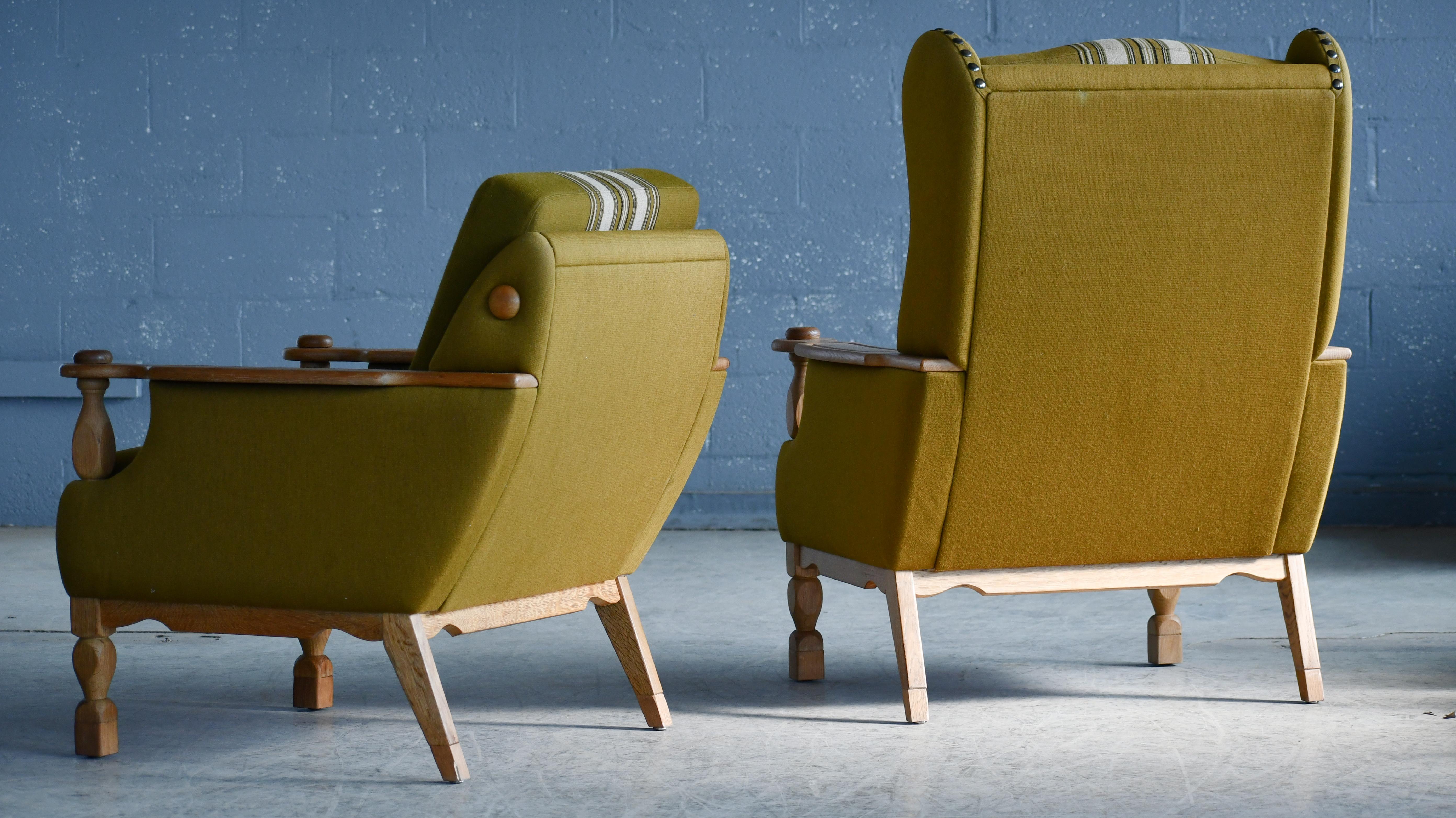 Henning Kjaernulf Danish Mid-Century Carved Oak Lounge Chairs in Oak, 1970's For Sale 7