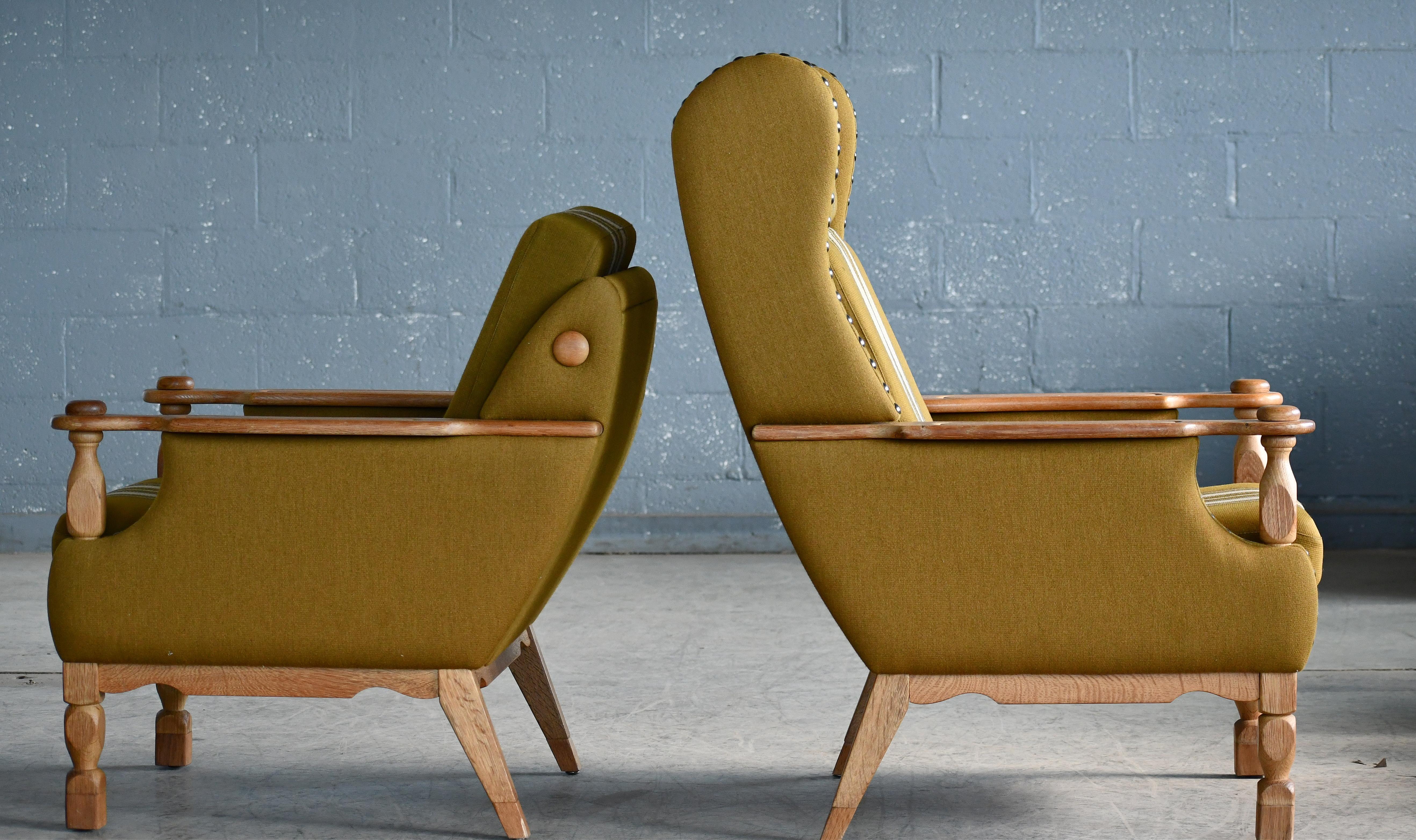 Henning Kjaernulf Danish Mid-Century Carved Oak Lounge Chairs in Oak, 1970's For Sale 2