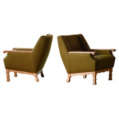 Used Henning Kjaernulf Danish Mid-Century Carved Oak Lounge Chairs in Oak, 1970's