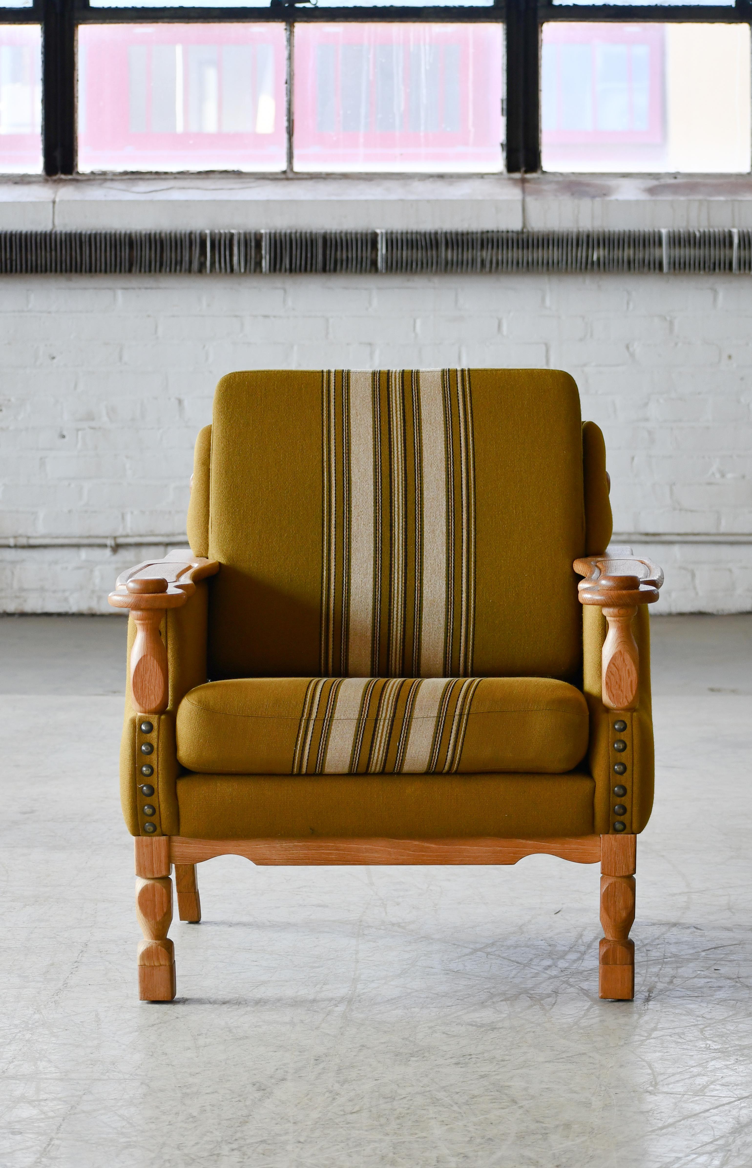Scandinavian Modern Henning Kjaernulf Danish Mid-Century Carved Oak Low Lounge Chair in Oak, 1970's For Sale