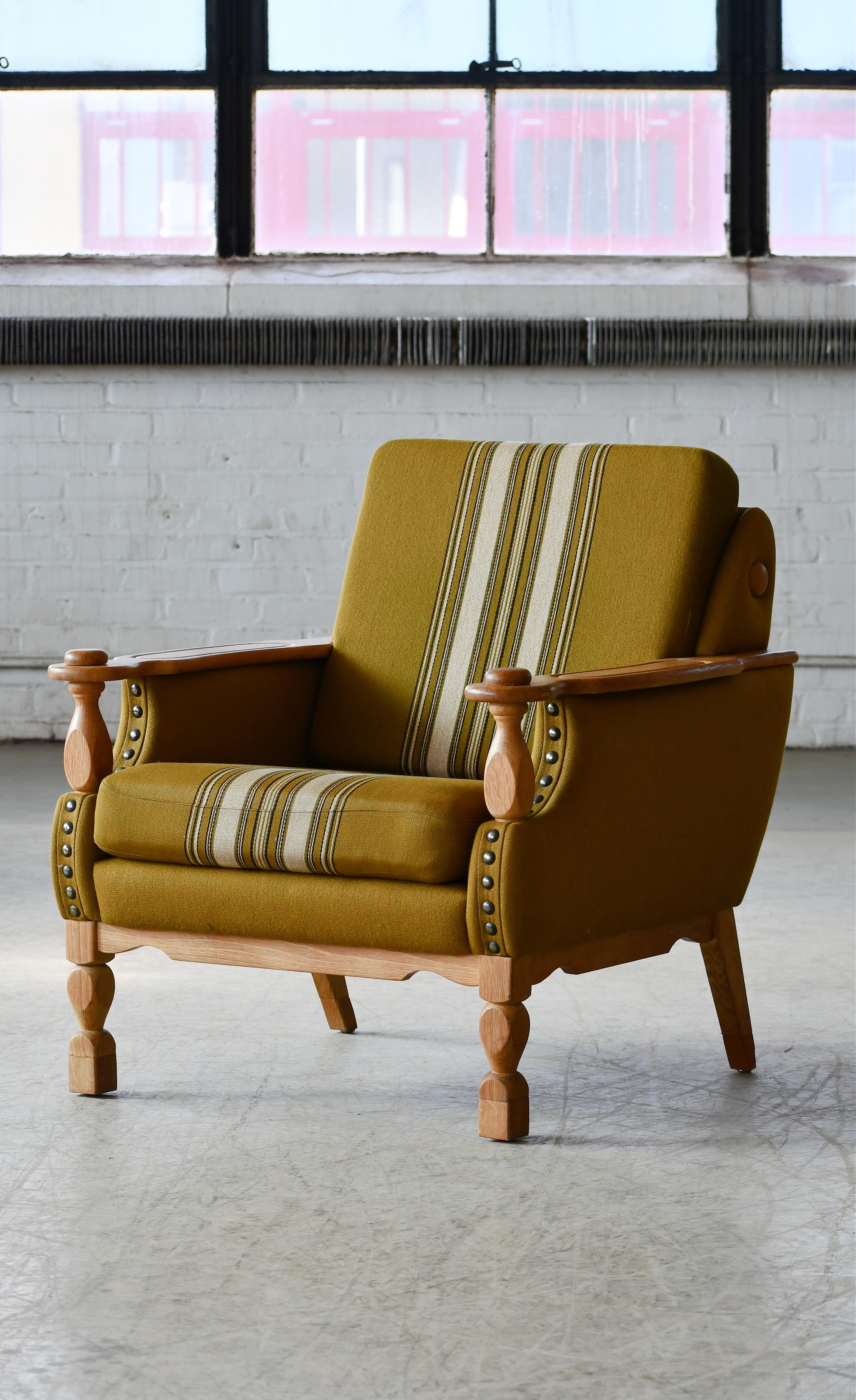 Henning Kjaernulf Danish Mid-Century Carved Oak Low Lounge Chair in Oak, 1970's In Good Condition For Sale In Bridgeport, CT