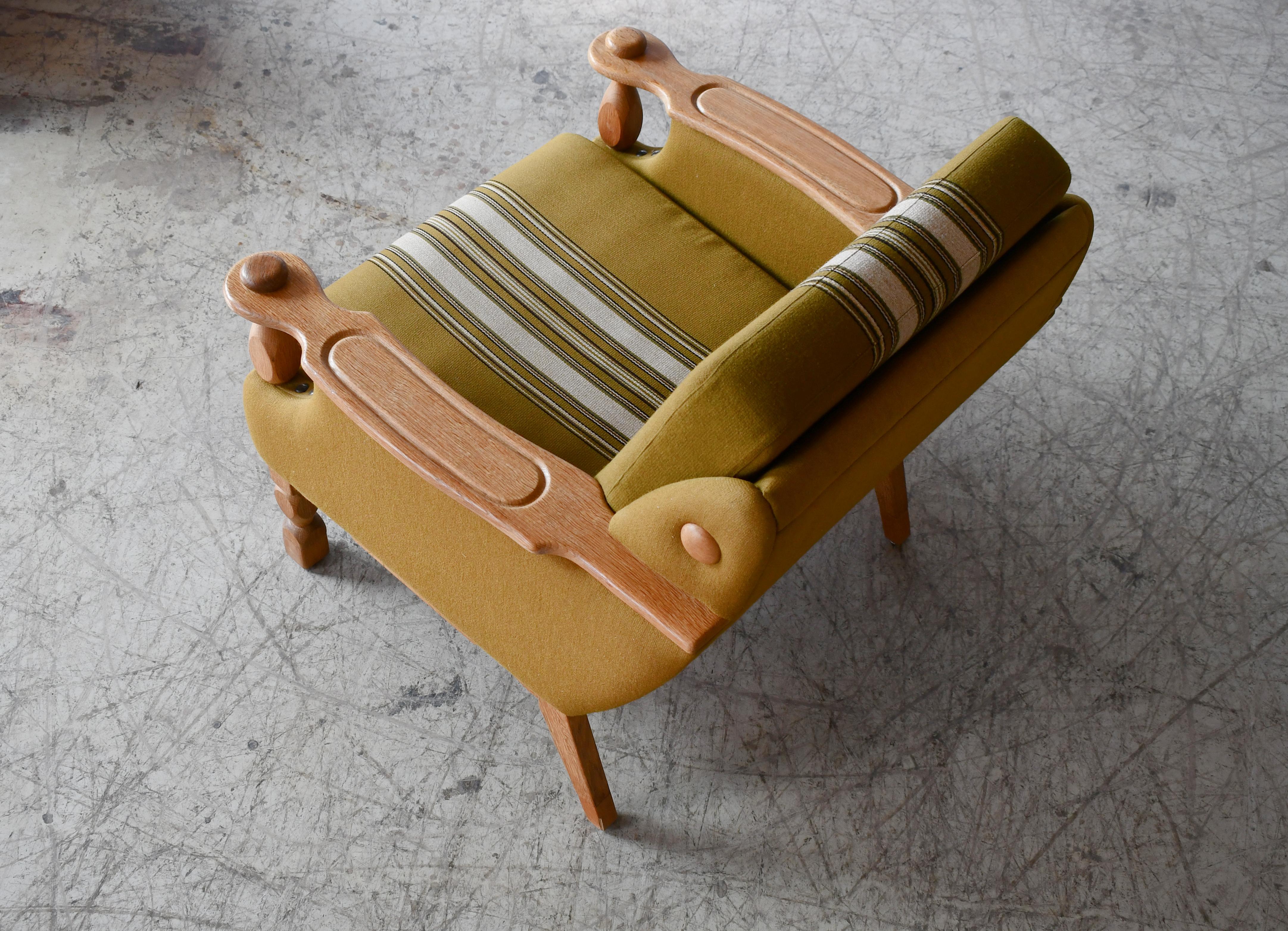 Late 20th Century Henning Kjaernulf Danish Mid-Century Carved Oak Low Lounge Chair in Oak, 1970's For Sale