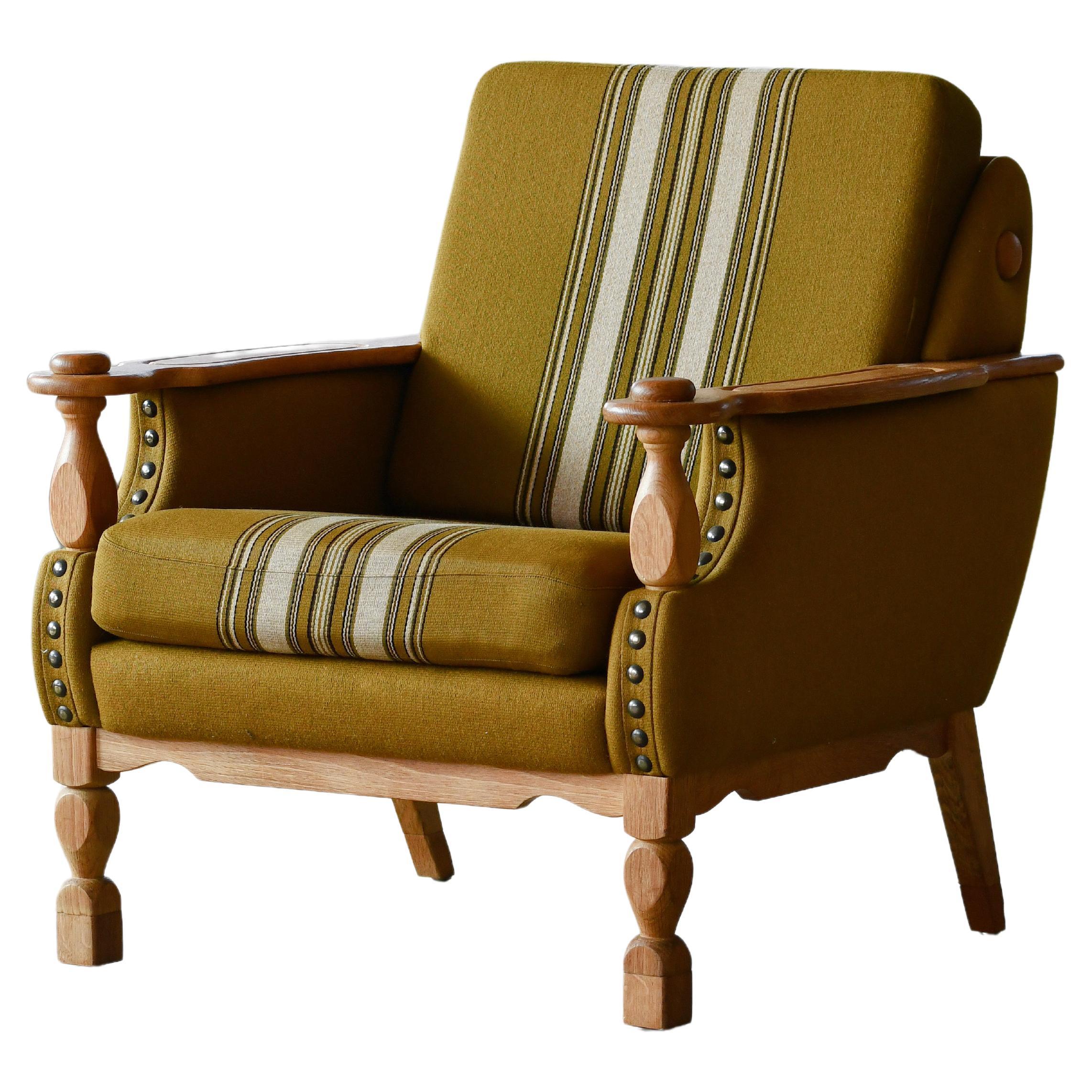 Henning Kjaernulf Danish Mid-Century Carved Oak Low Lounge Chair in Oak, 1970's For Sale