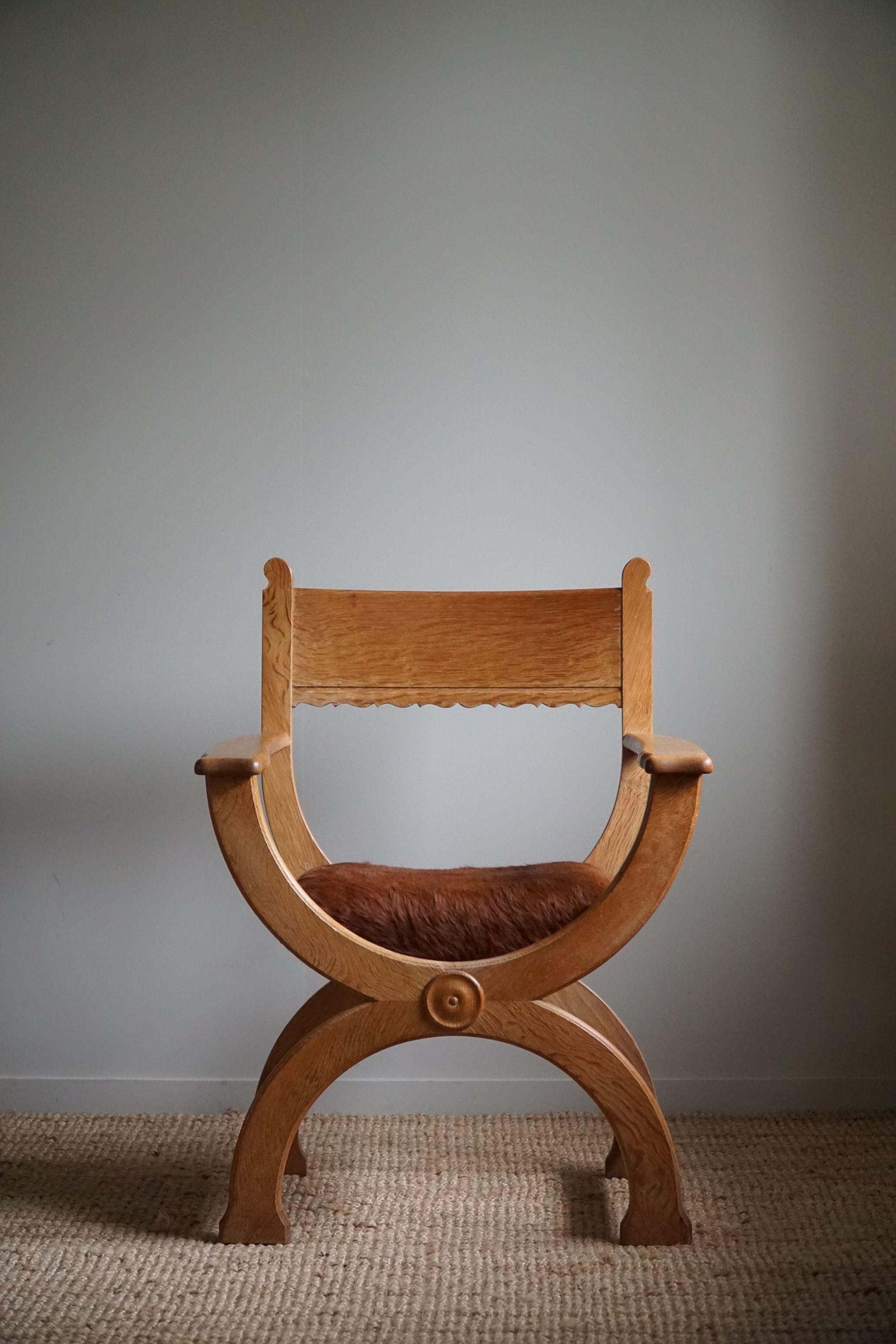 Wool Henning Kjærnulf, Danish Modern, Armchair in Oak, Upholstered in Cowhide, 1960s
