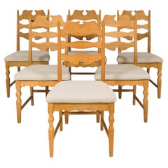 Vintage Henning Kjaernulf Razorblade Oak Set of 6 Dining Chairs, 1960's