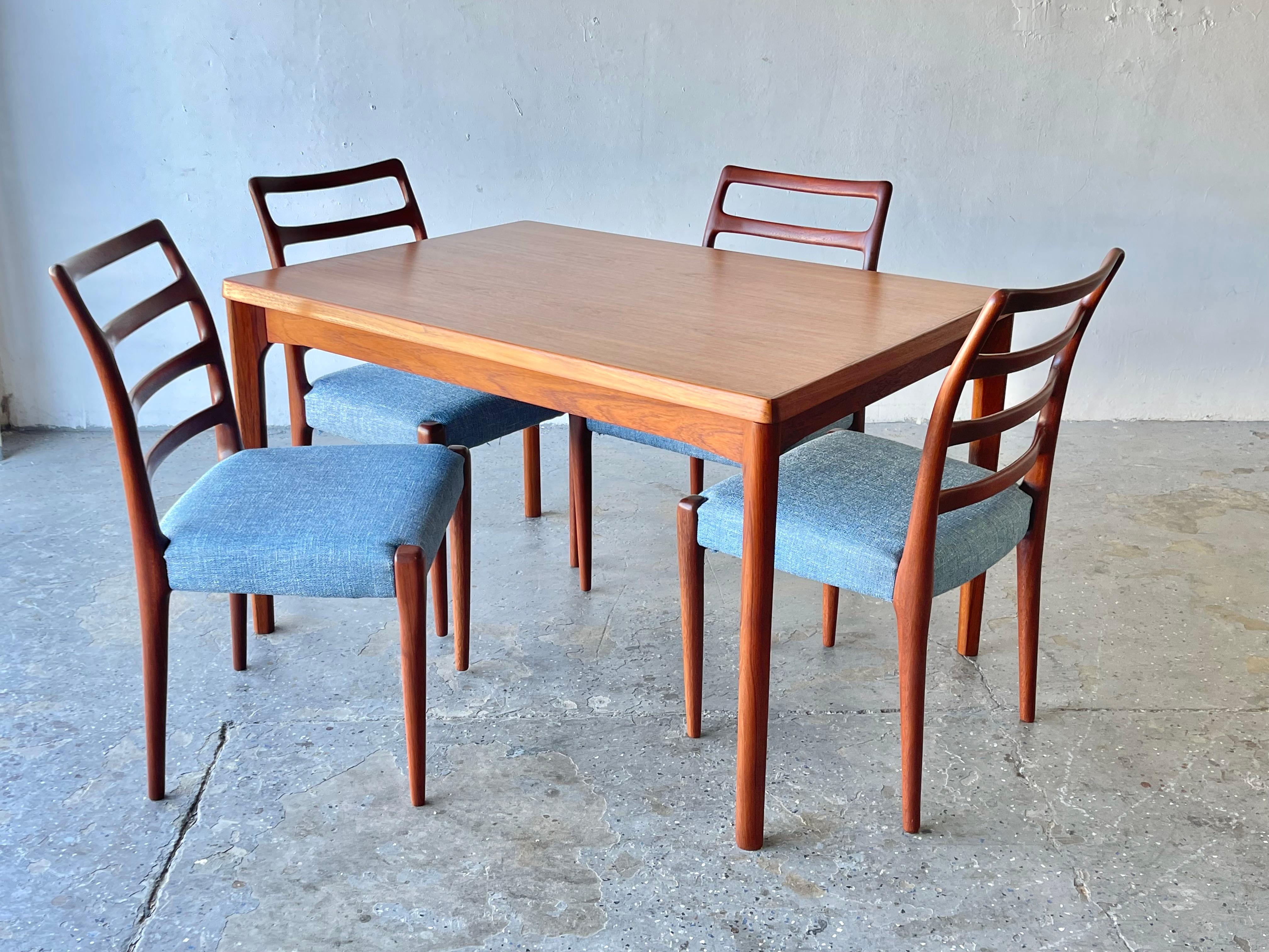 Henning Kjærnulf Danish Modern Teak Dining Set Table & 4 teak ladder back chairs 7