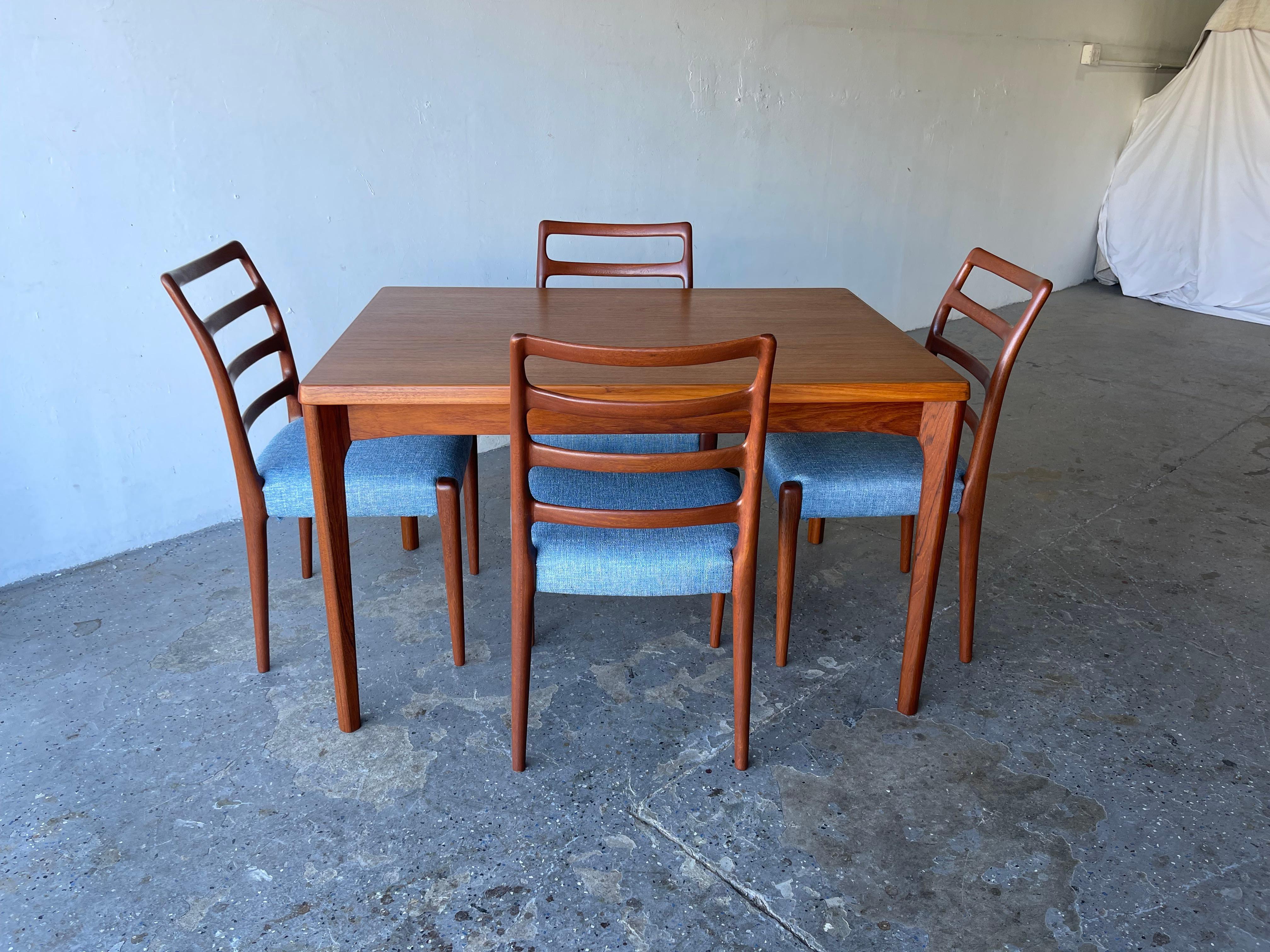 Henning Kjærnulf Danish Modern Teak Dining Set Table & 4 teak ladder back chairs 4